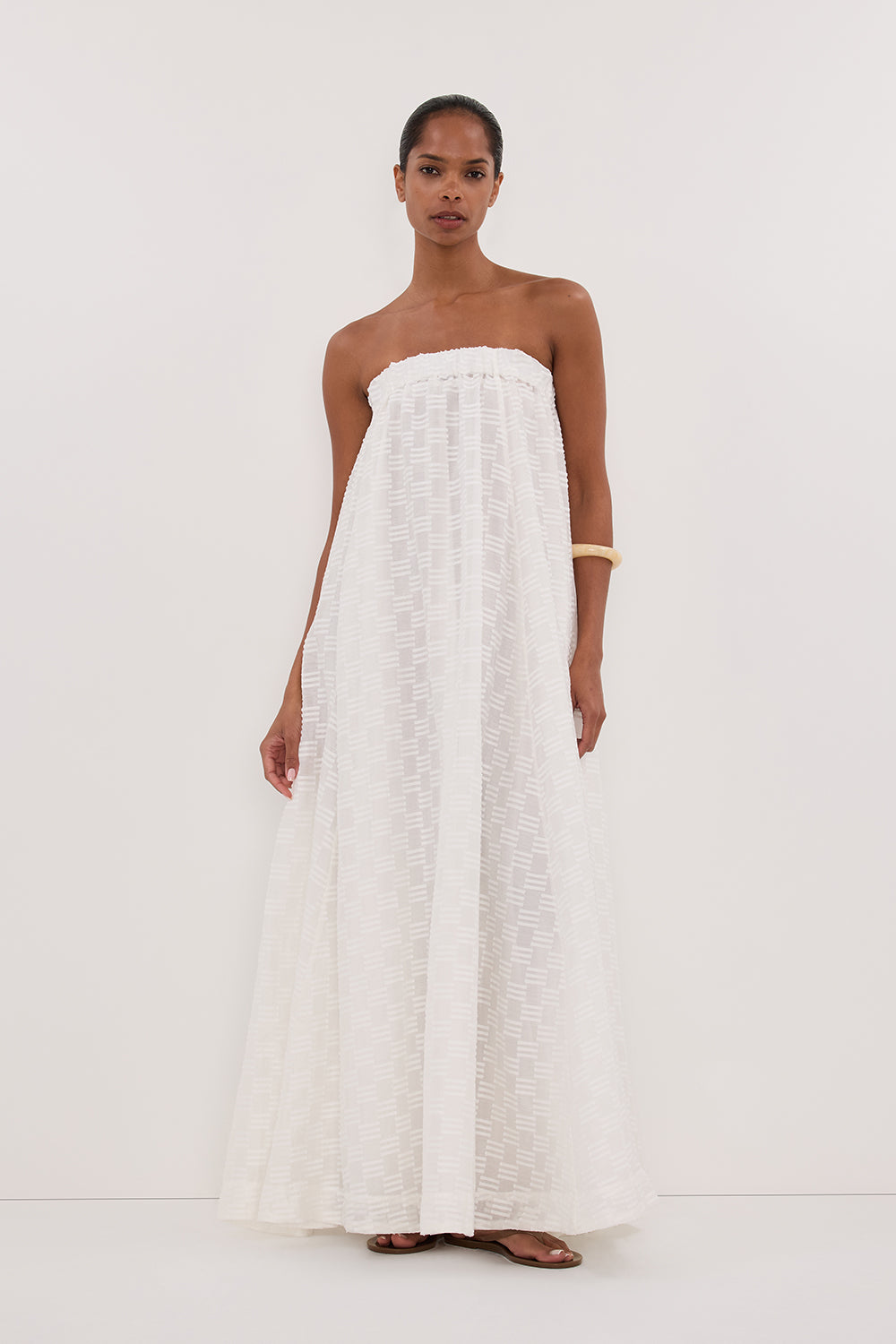 Elba Sheer Strapless Dress in White By DISSH