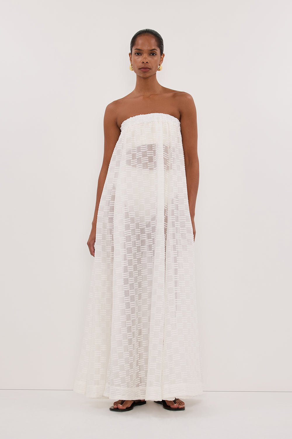 Elba Sheer Strapless Dress in White By DISSH Elba Sheer Strapless Dress in White By DISSH