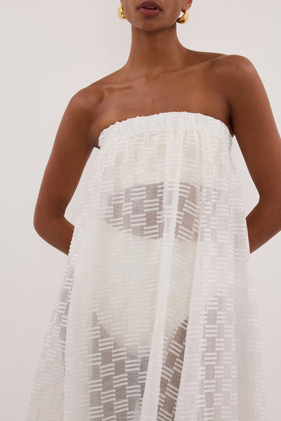 Stas wearing ELBA WHITE SHEER STRAPLESS DRESS