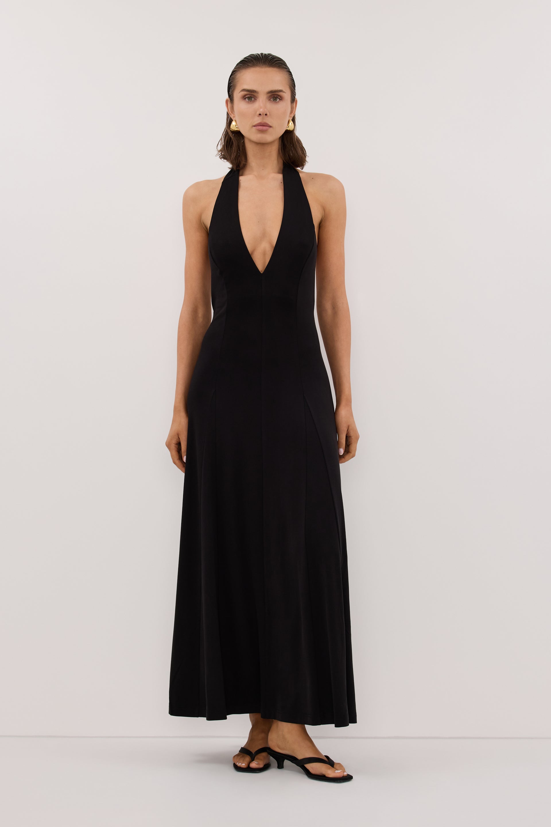 LYNN BLACK HALTER MIDI DRESS – DISSH