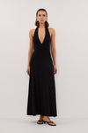 LYNN BLACK HALTER MIDI DRESS