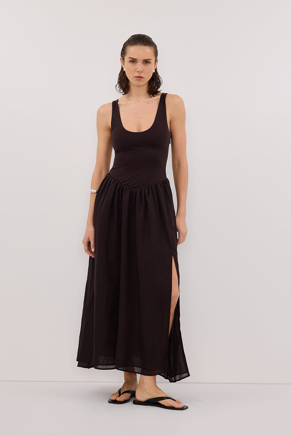 SKYLER BURNT CHOC HYBRID MIDI DRESS