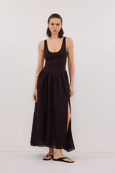 SKYLER BURNT CHOC HYRBID MIDI DRESS – DISSH