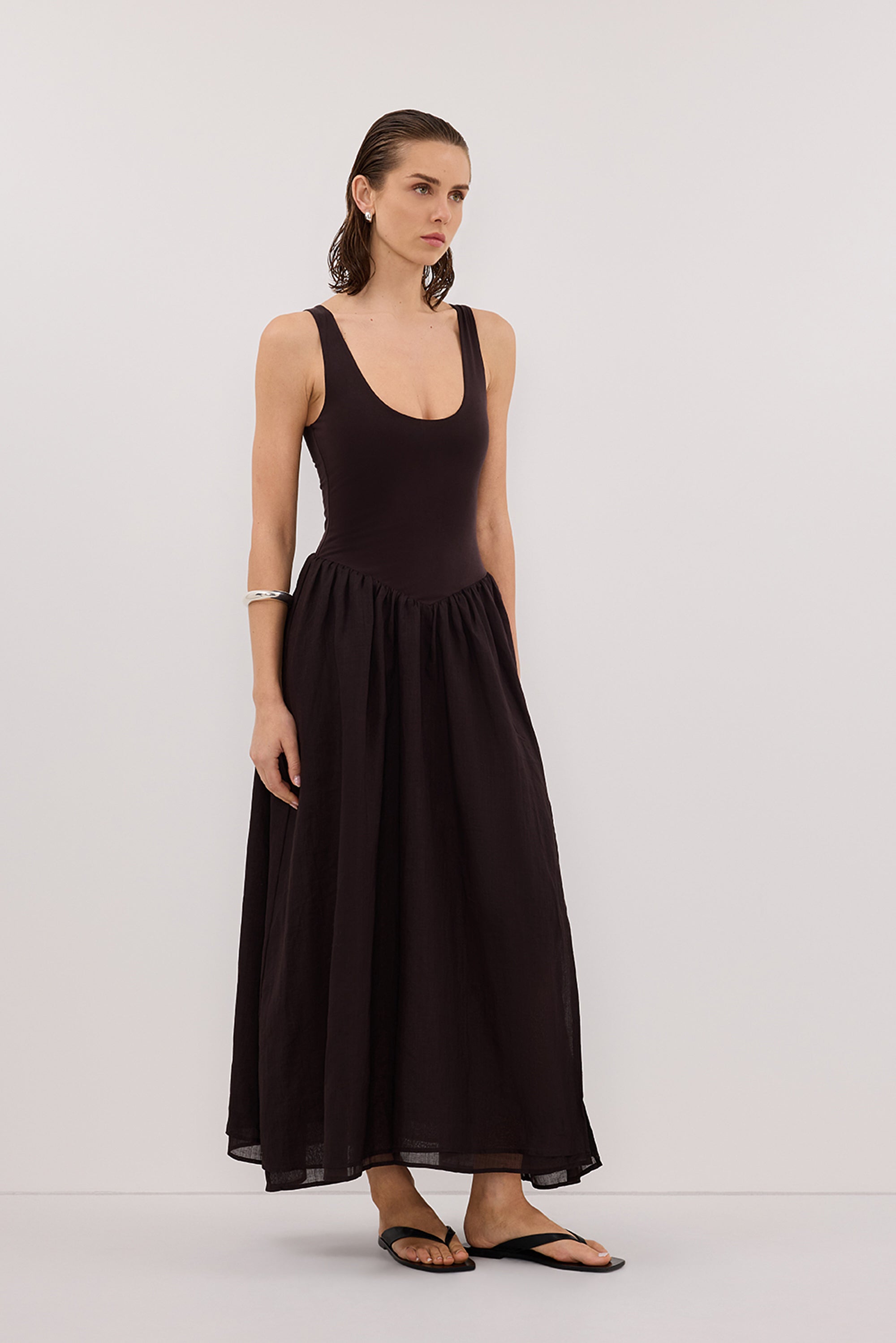 SKYLER BURNT CHOC HYBRID MIDI DRESS