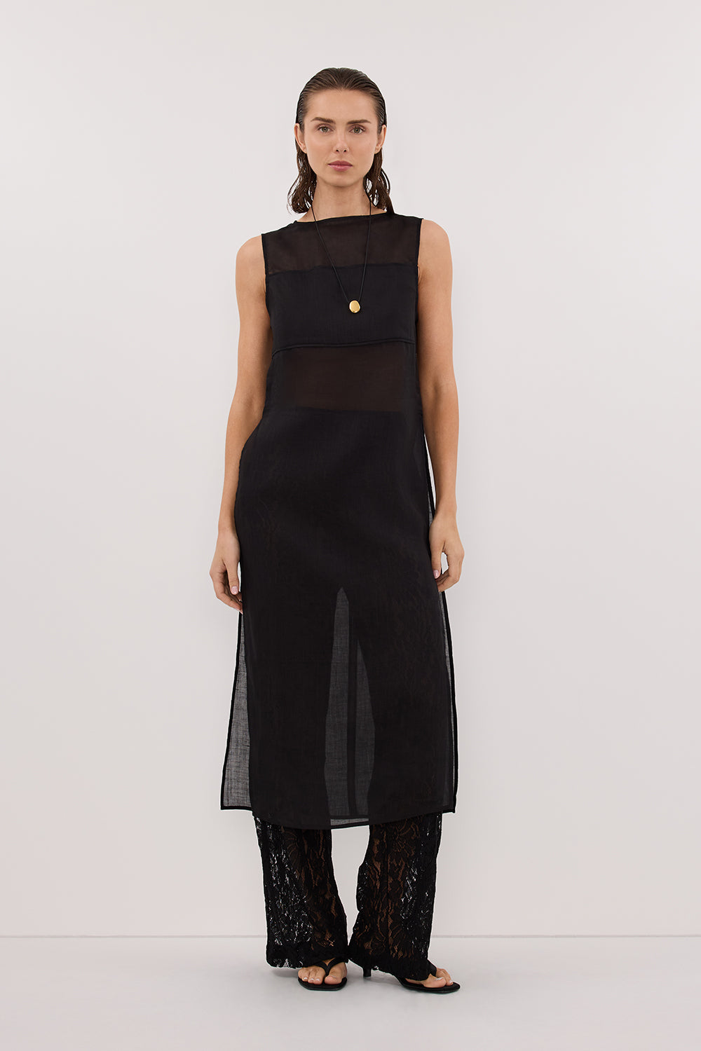 KAI BLACK SLEEVELESS RAMIE TUNIC TOP