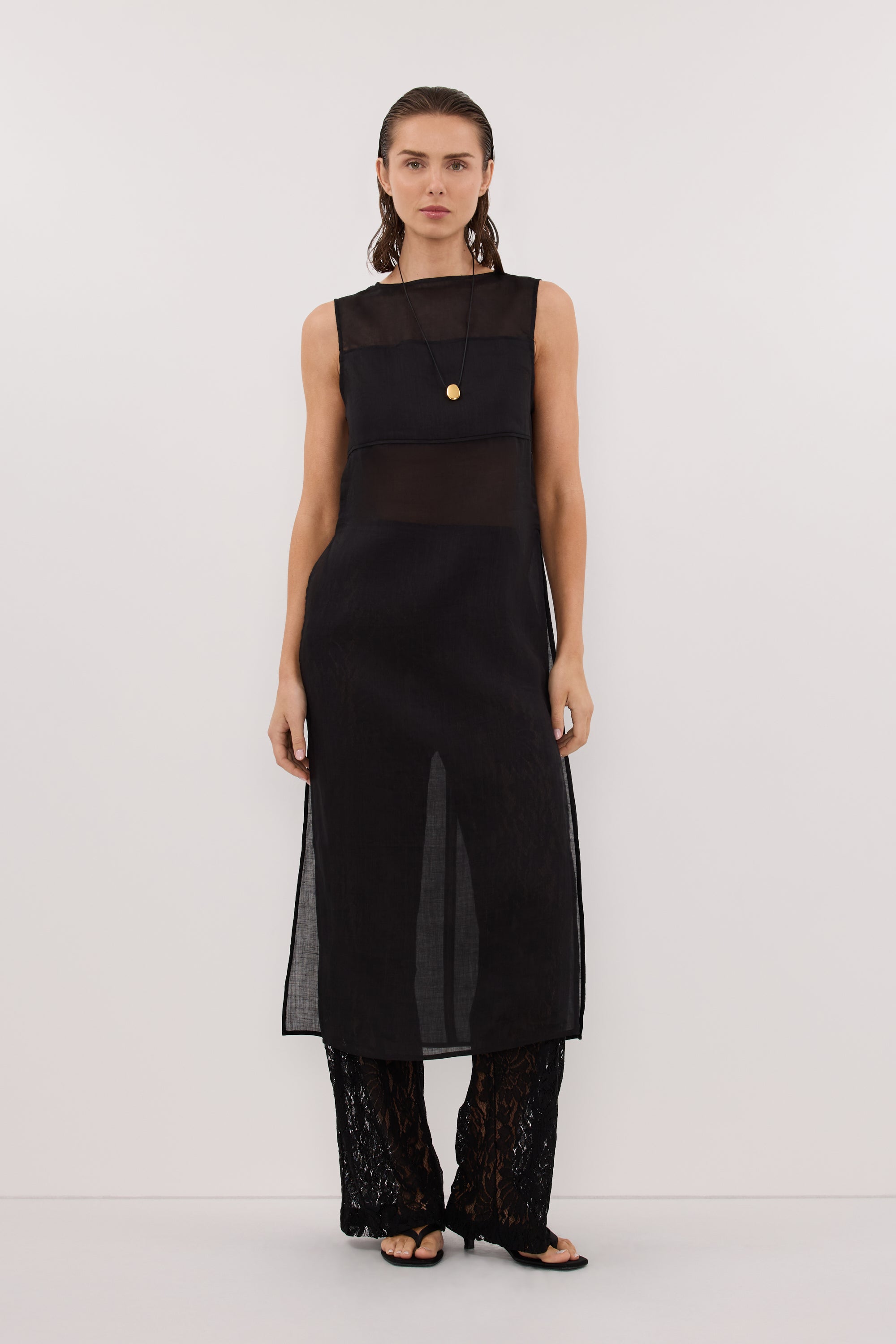 KAI BLACK SLEEVELESS RAMIE TUNIC TOP