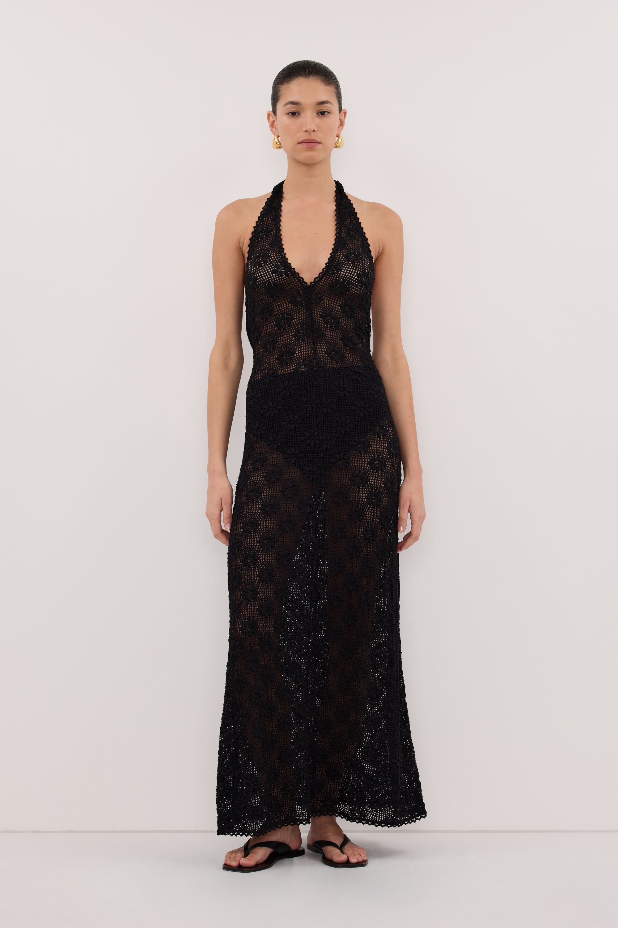AGNES BLACK CROCHET HALTER DRESS