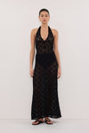 AGNES BLACK CROCHET HALTER MIDI DRESS