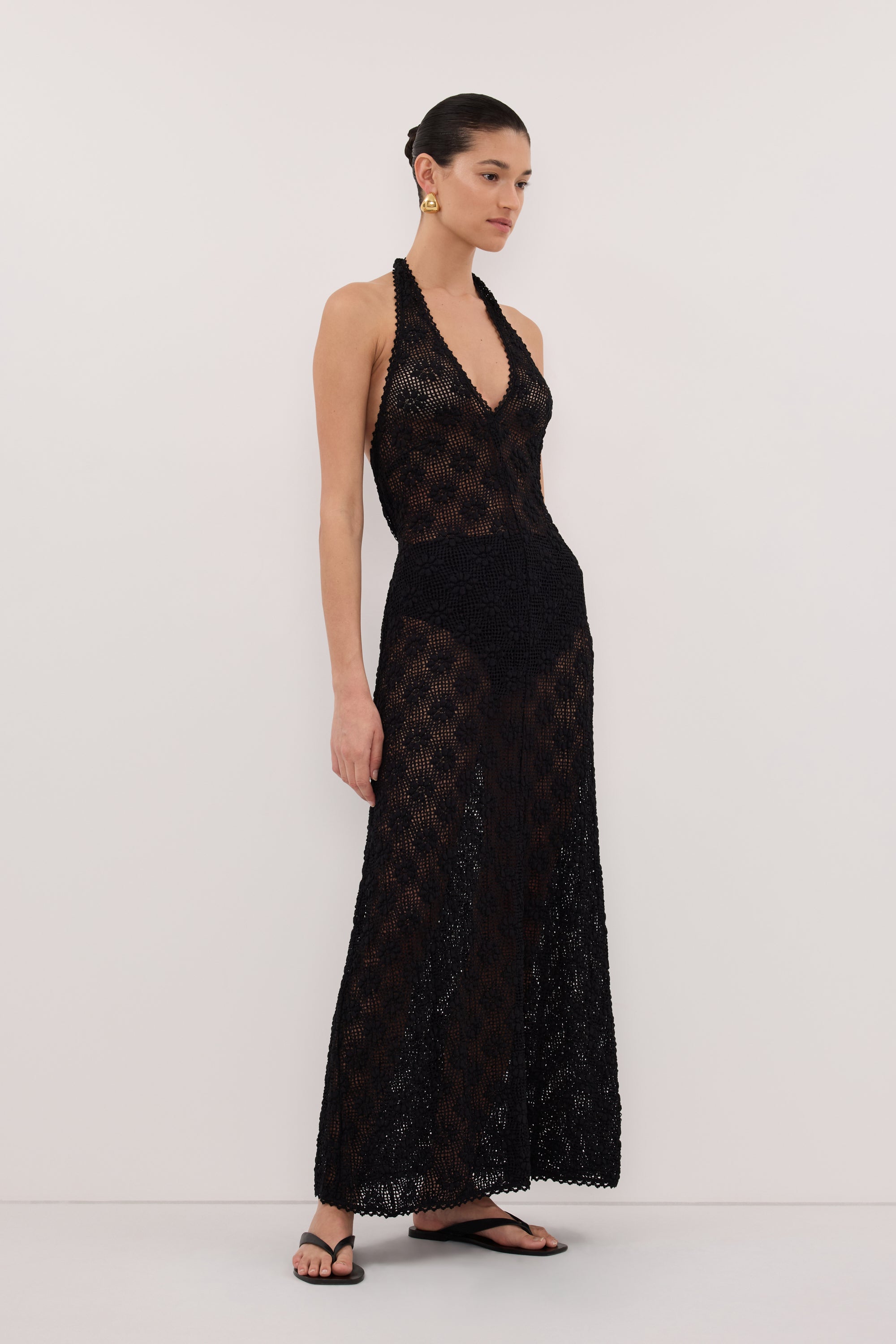 Agnes Crochet Halter Sleeveless Midi Dress in Black By DISSH Agnes Crochet Halter Sleeveless Midi Dress in Black By DISSH