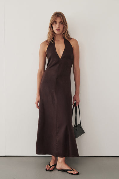 SKY BURNT CHOC LINEN DRESS – DISSH