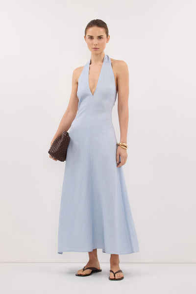 chinese dress ladies Rosa Halter Linen Midi Dress-Navy