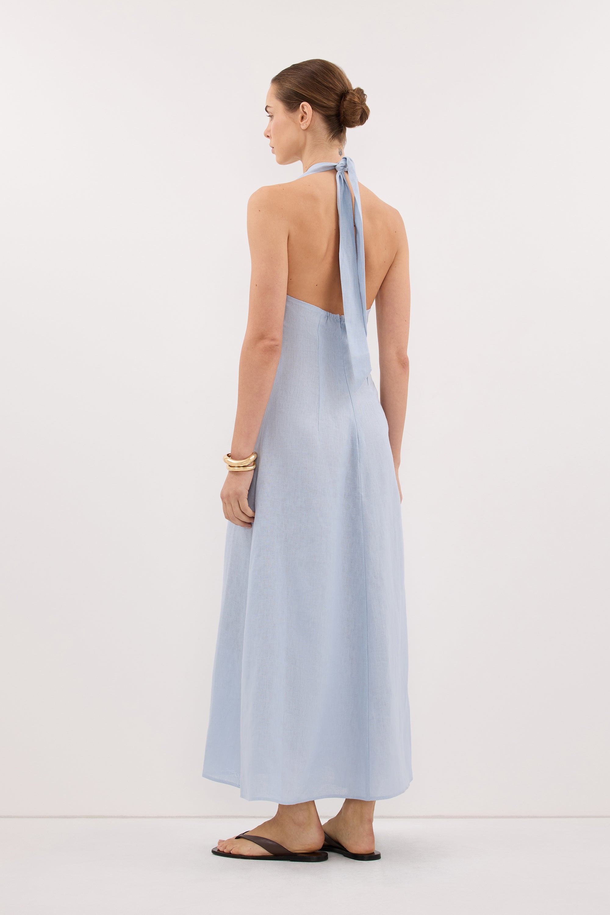 Sky Linen Sleeveless Midi Dress in Dusty Blue By DISSH