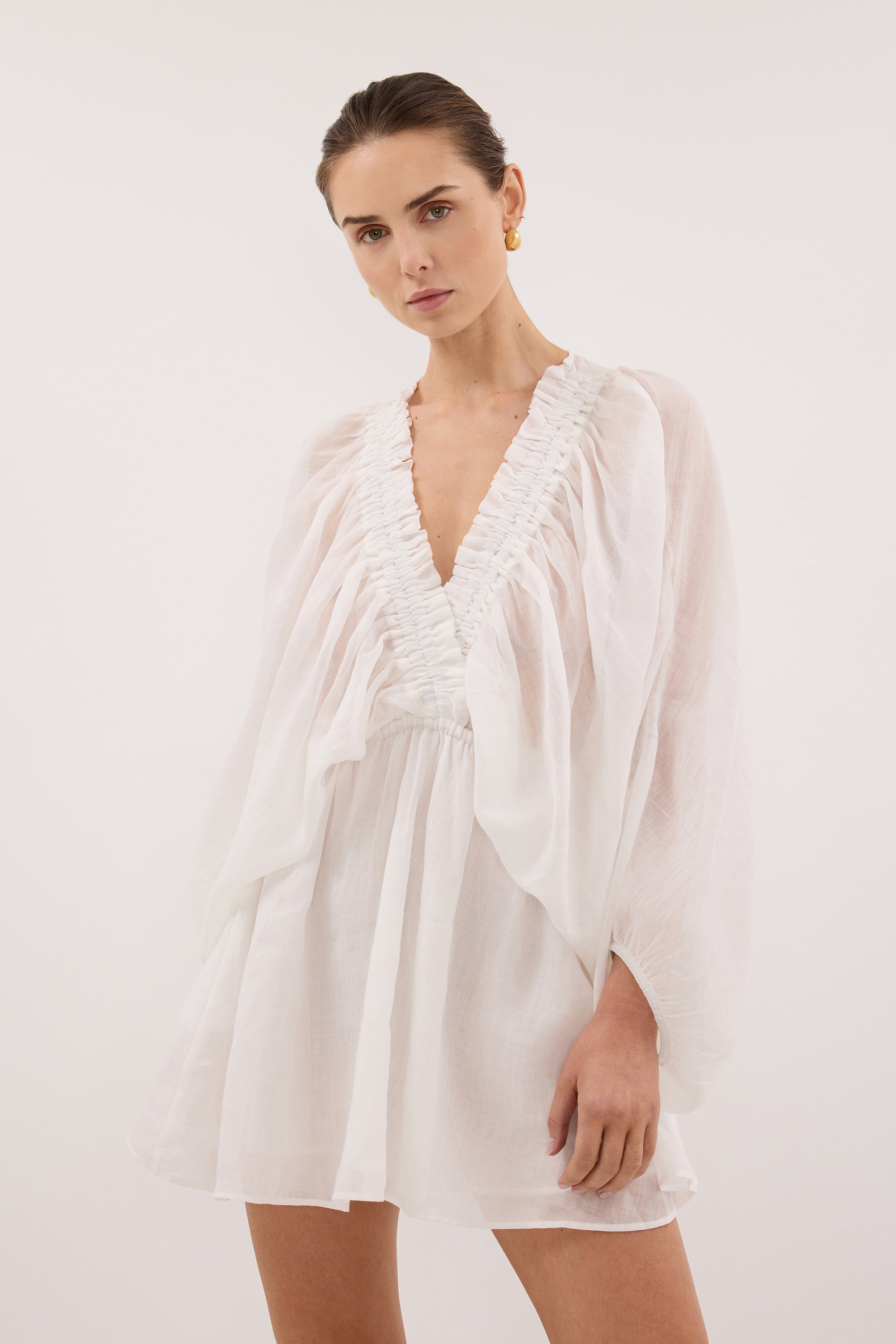 BRIELLE WHITE RAMIE MINI DRESS