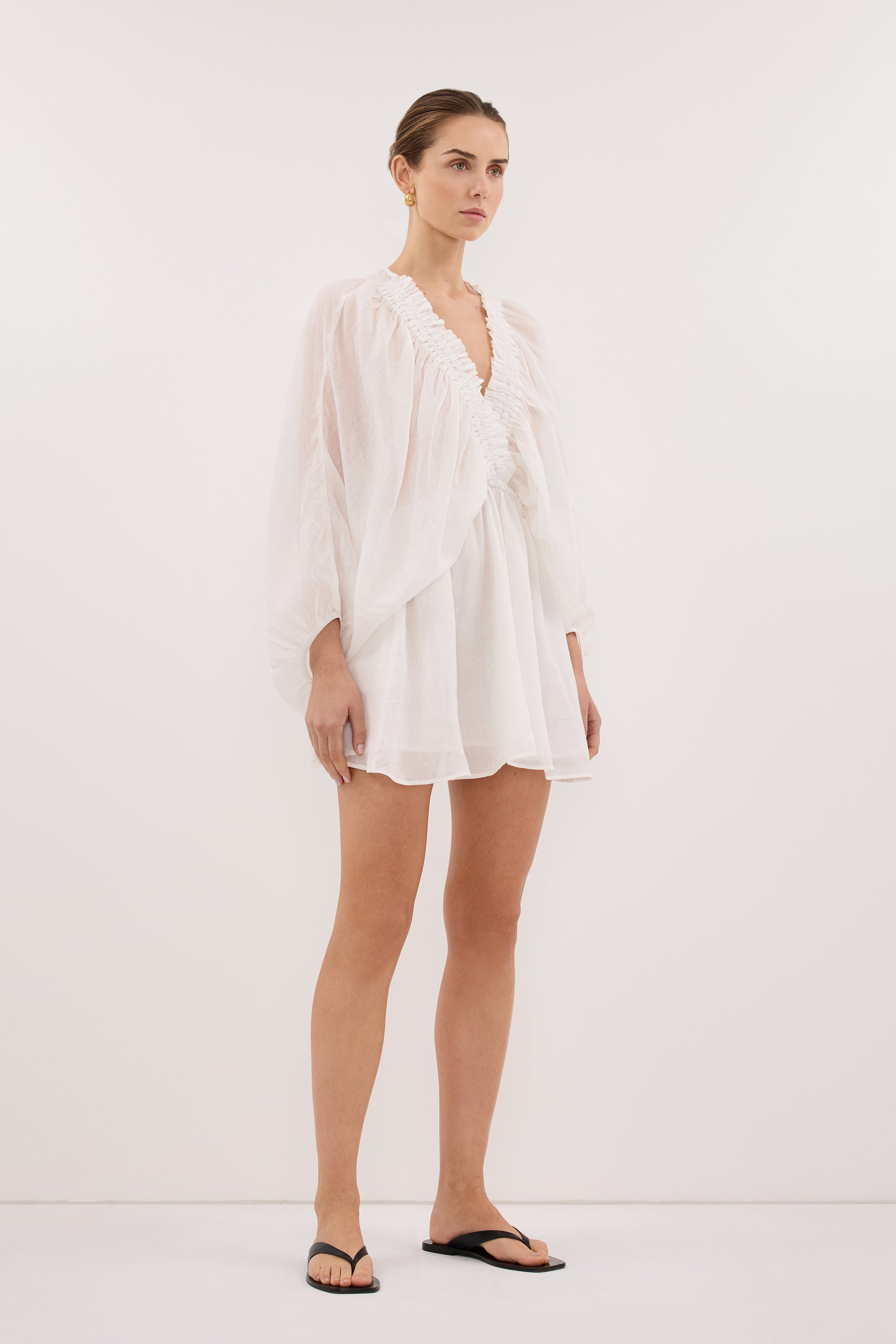 BRIELLE WHITE RAMIE MINI DRESS