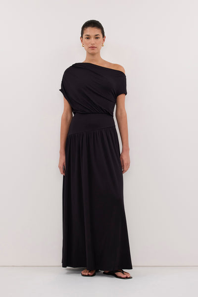 Aude wearing ELSIE BLACK MODAL ASYM MAXI DRESS