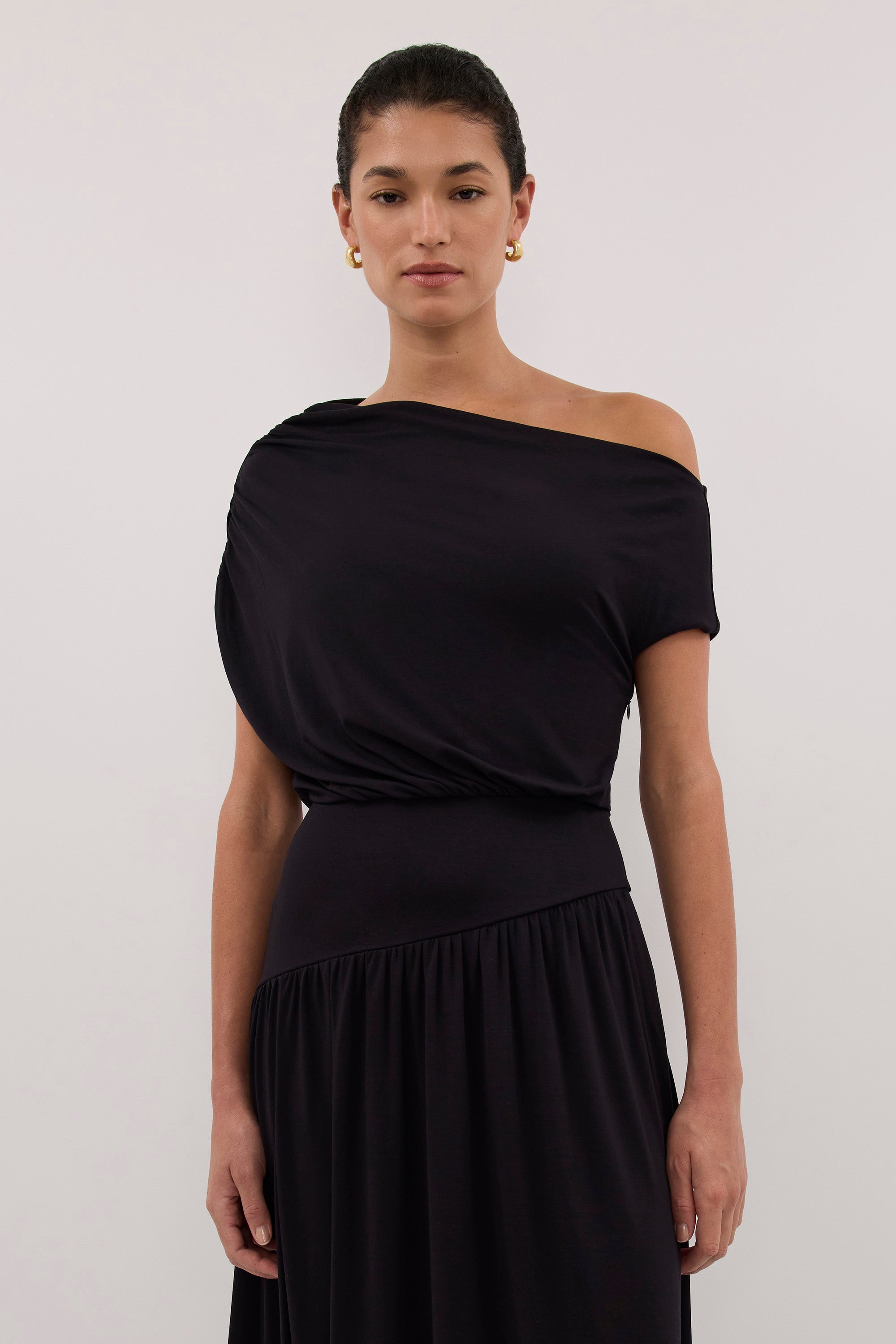 ELSIE BLACK MODAL ASYM MAXI DRESS
