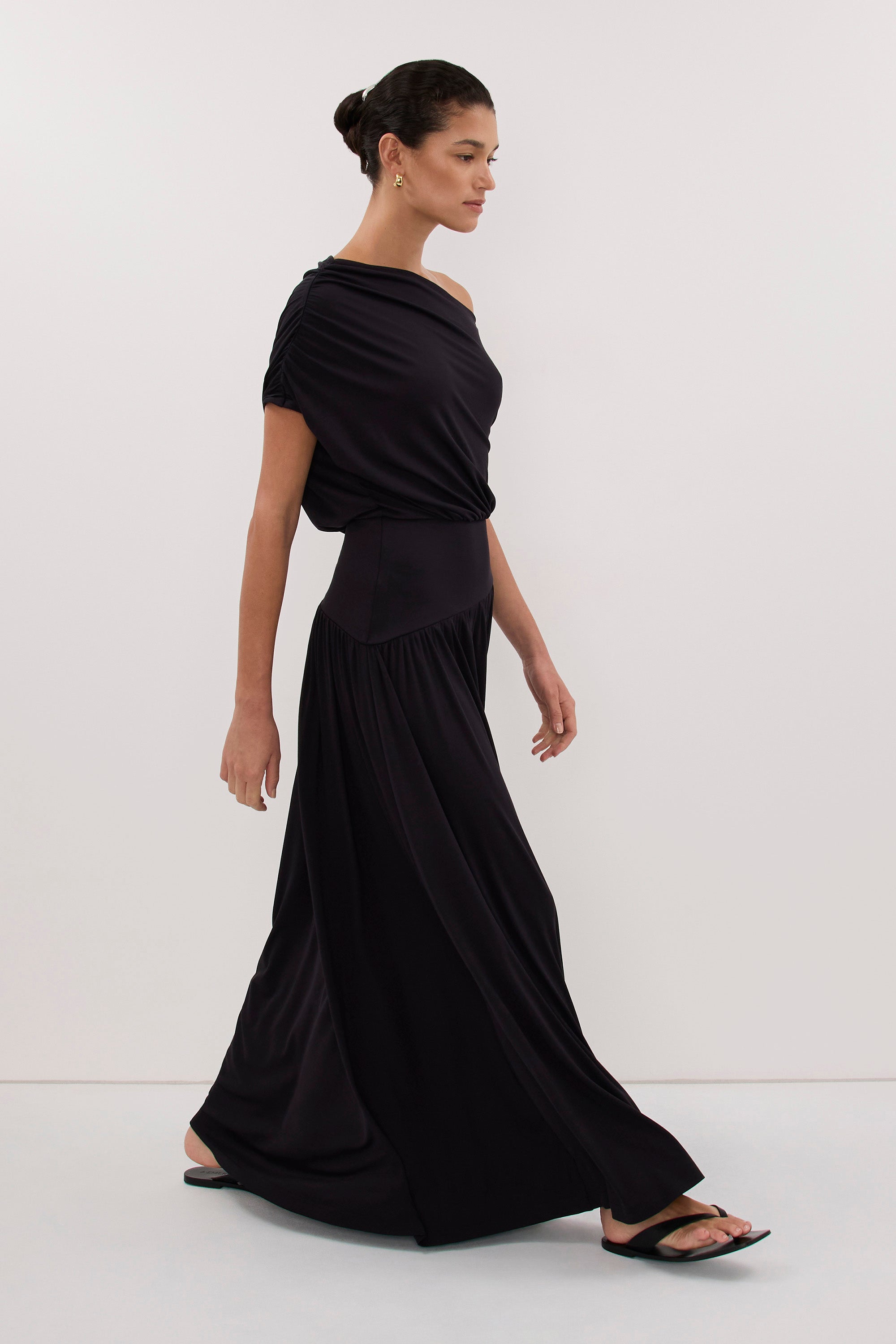 Elsie Modal Asym Maxi Dress in Black By DISSH
