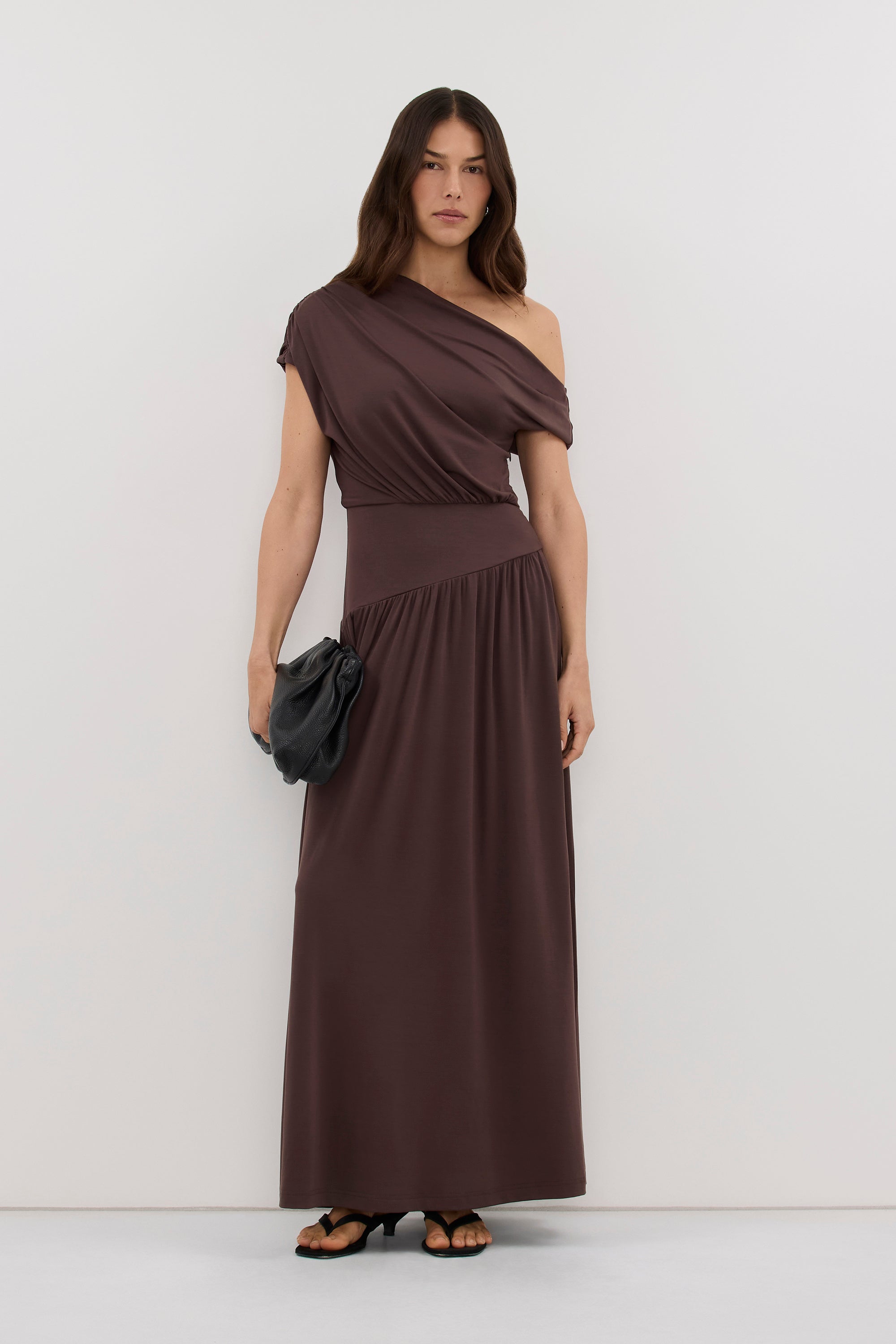 ELSIE CHOC MODAL ASYM MAXI DRESS