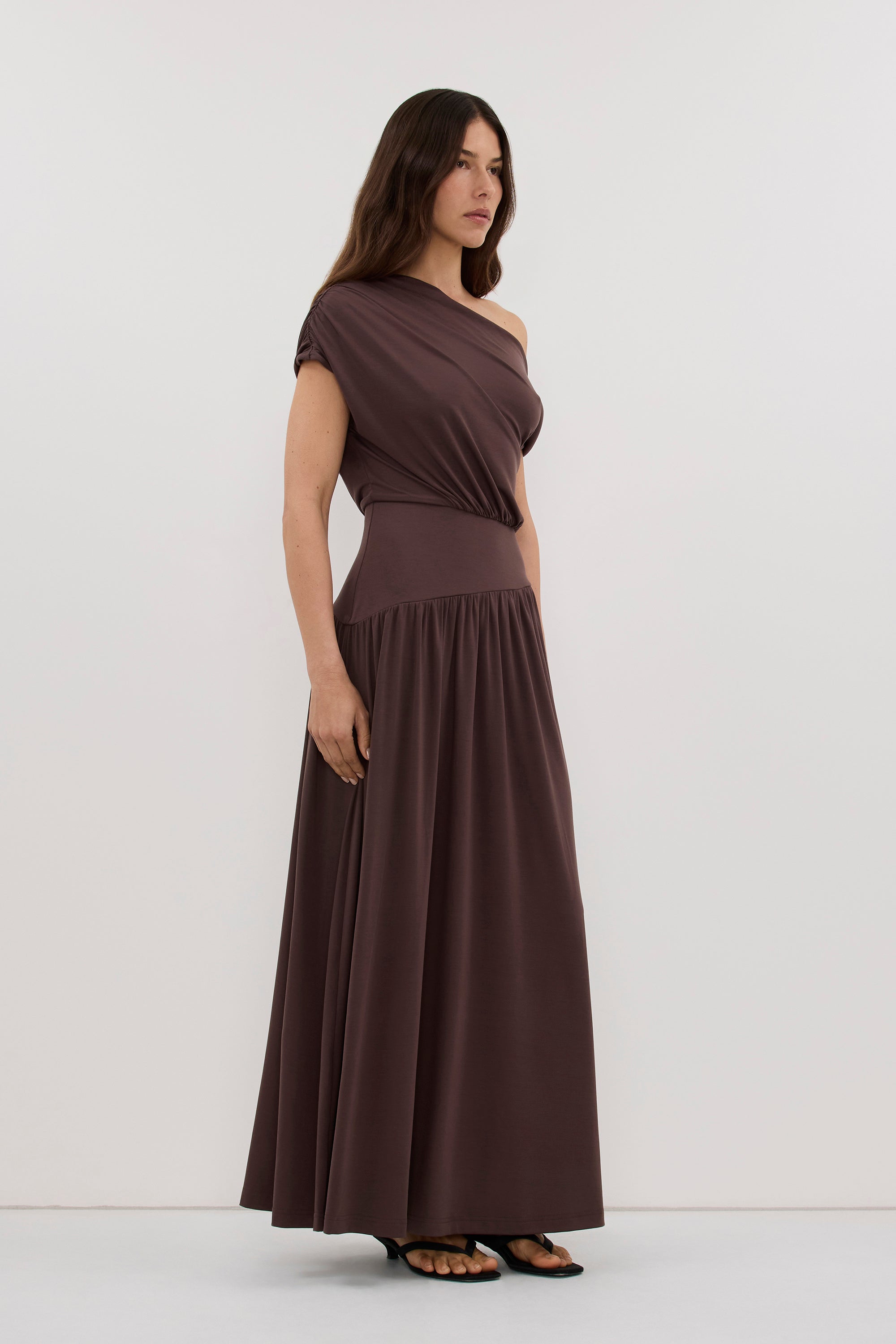 ELSIE CHOC MODAL ASYM MAXI DRESS