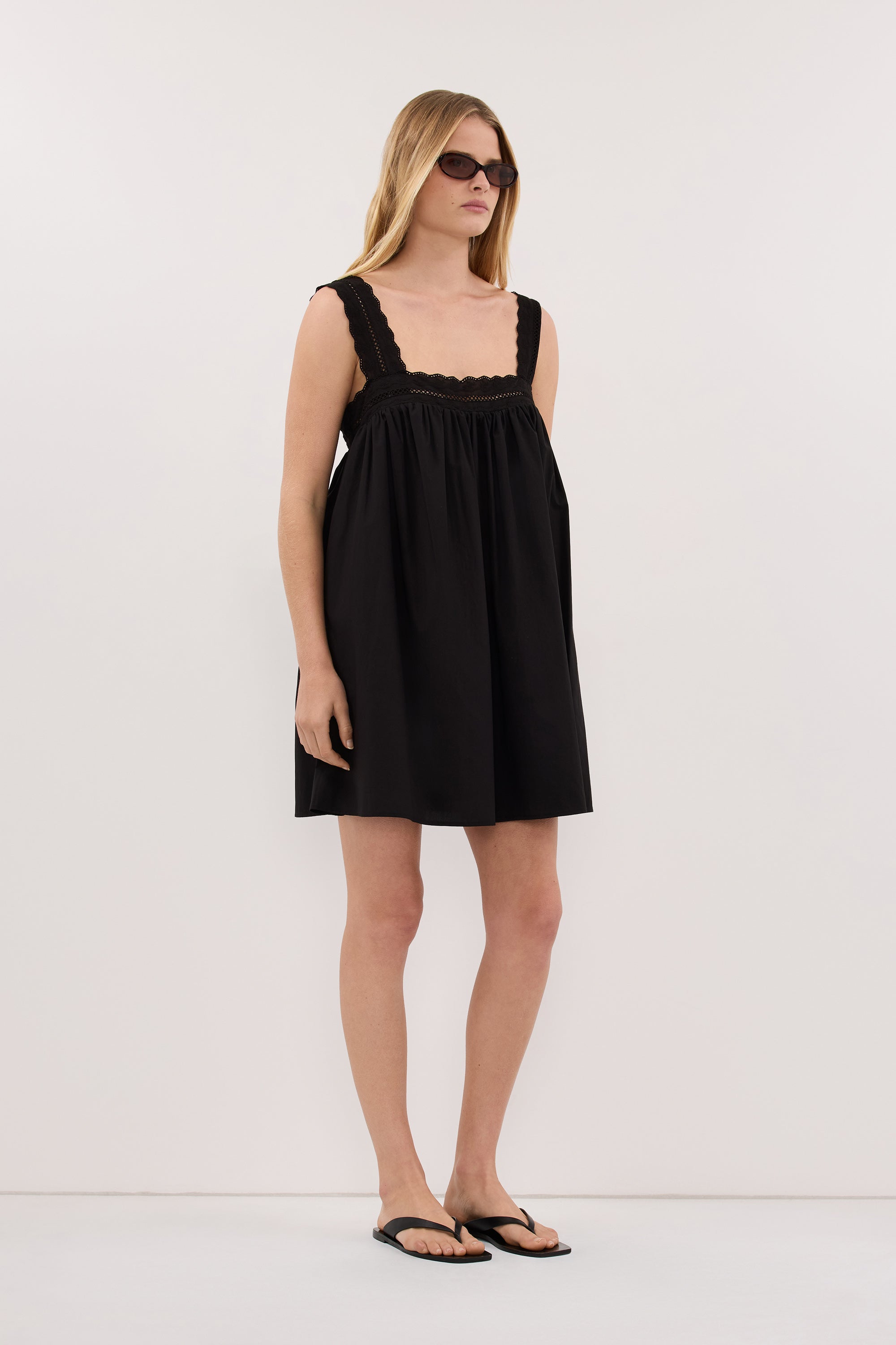 MIRANDA BLACK LACE TRIM MINI DRESS