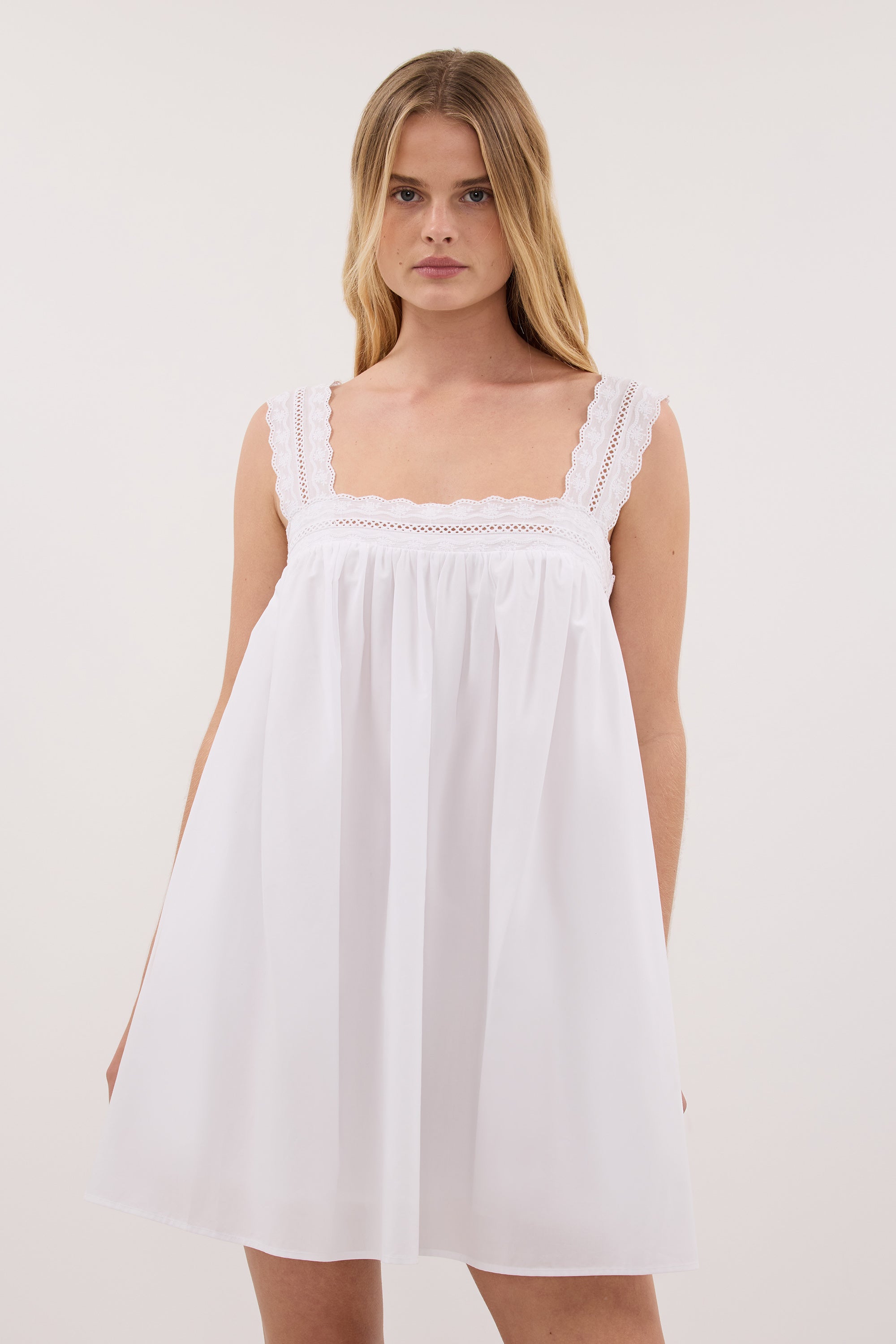 MIRANDA WHITE LACE TRIM MINI DRESS