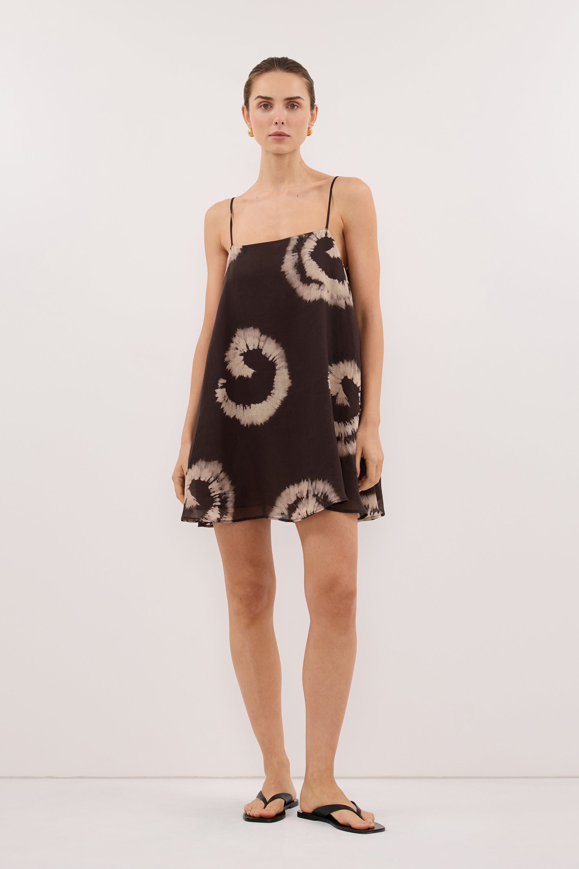AURA DARK CHOC TIEDYE RAMIE MINI DRESS