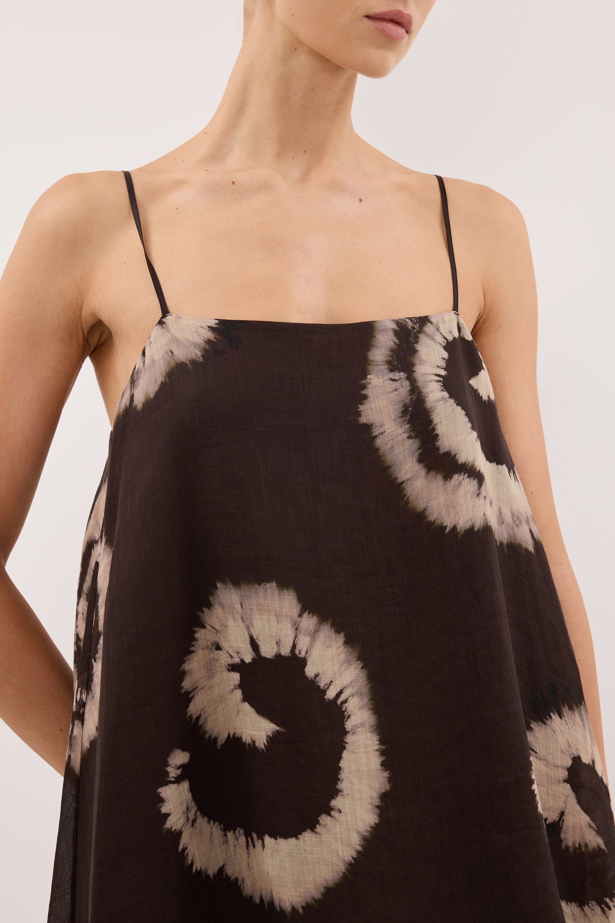 AURA DARK CHOC TIEDYE RAMIE MINI DRESS