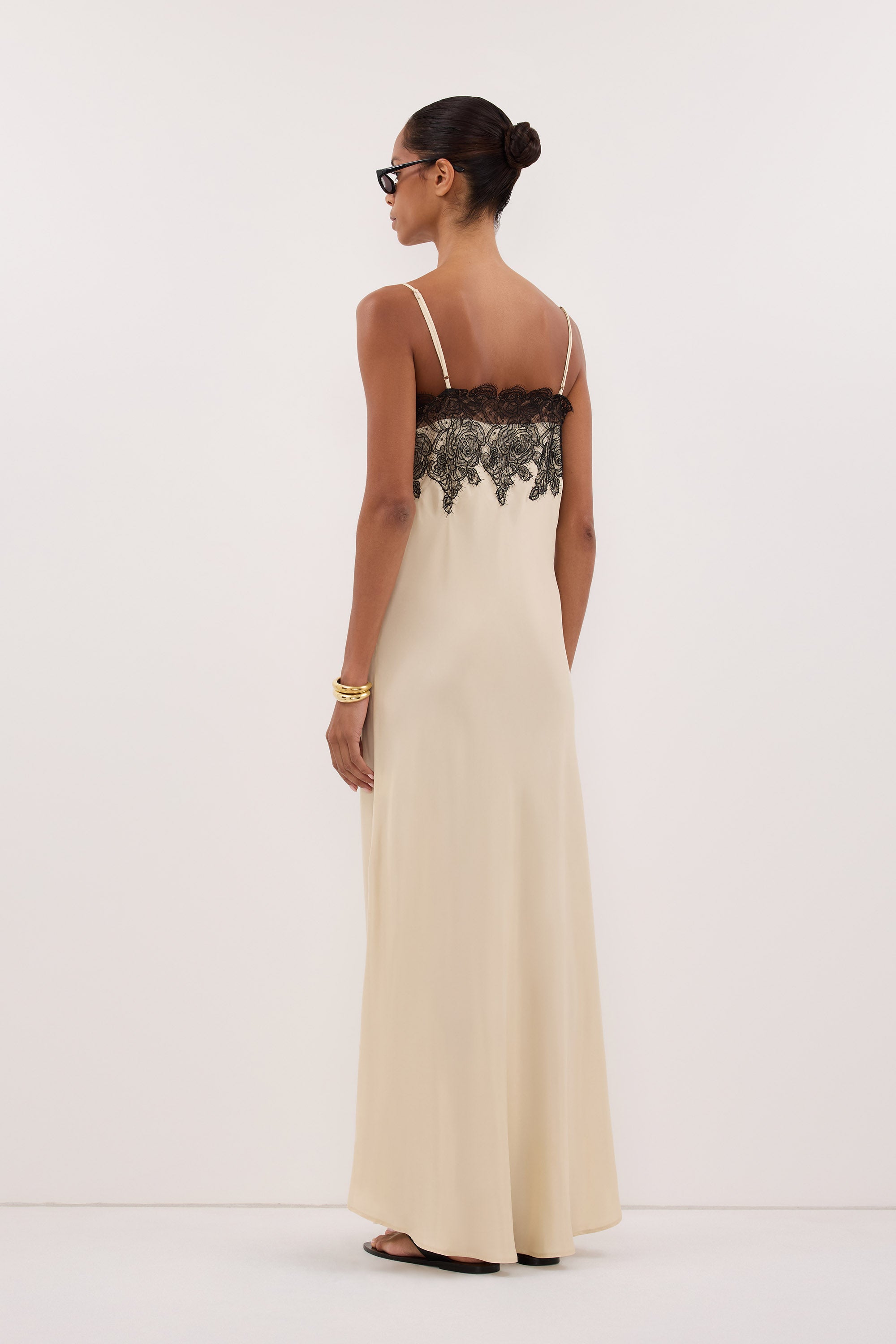 Mina Cupro Lace Sleeveless Midi Dress in Straw By DISSH