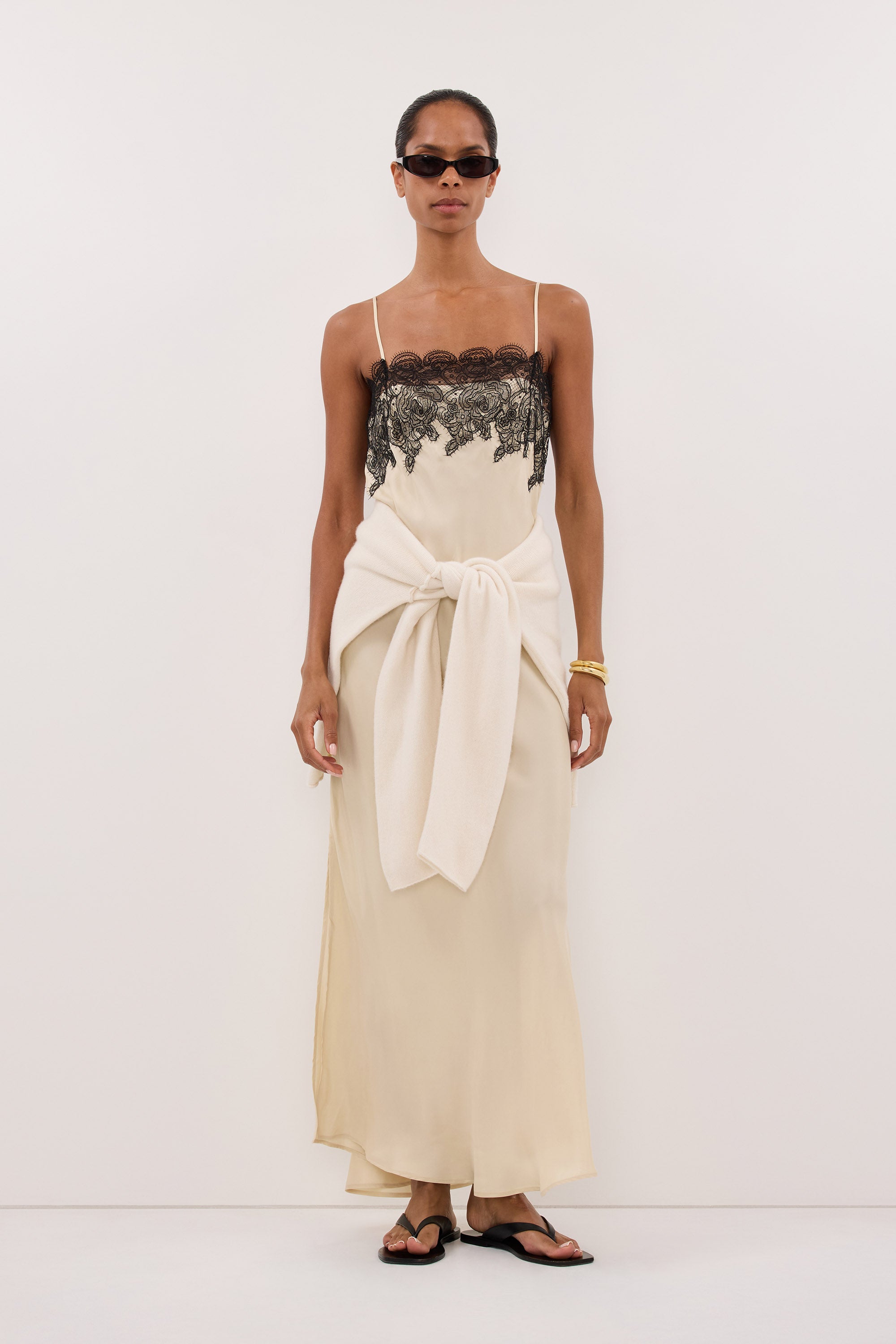 Mina Cupro Lace Sleeveless Midi Dress in Straw By DISSH