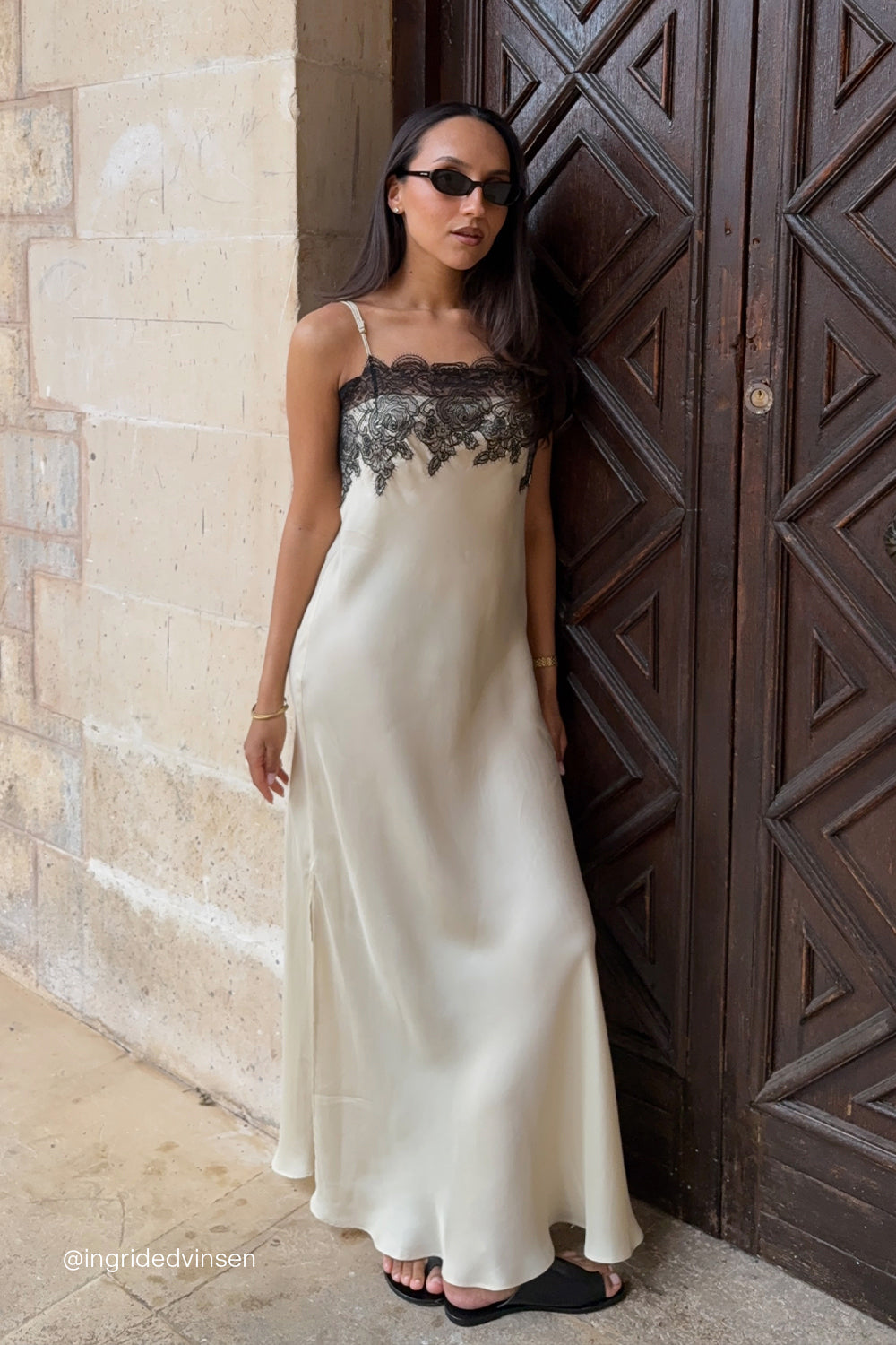 MINA STRAW CUPRO LACE MIDI DRESS