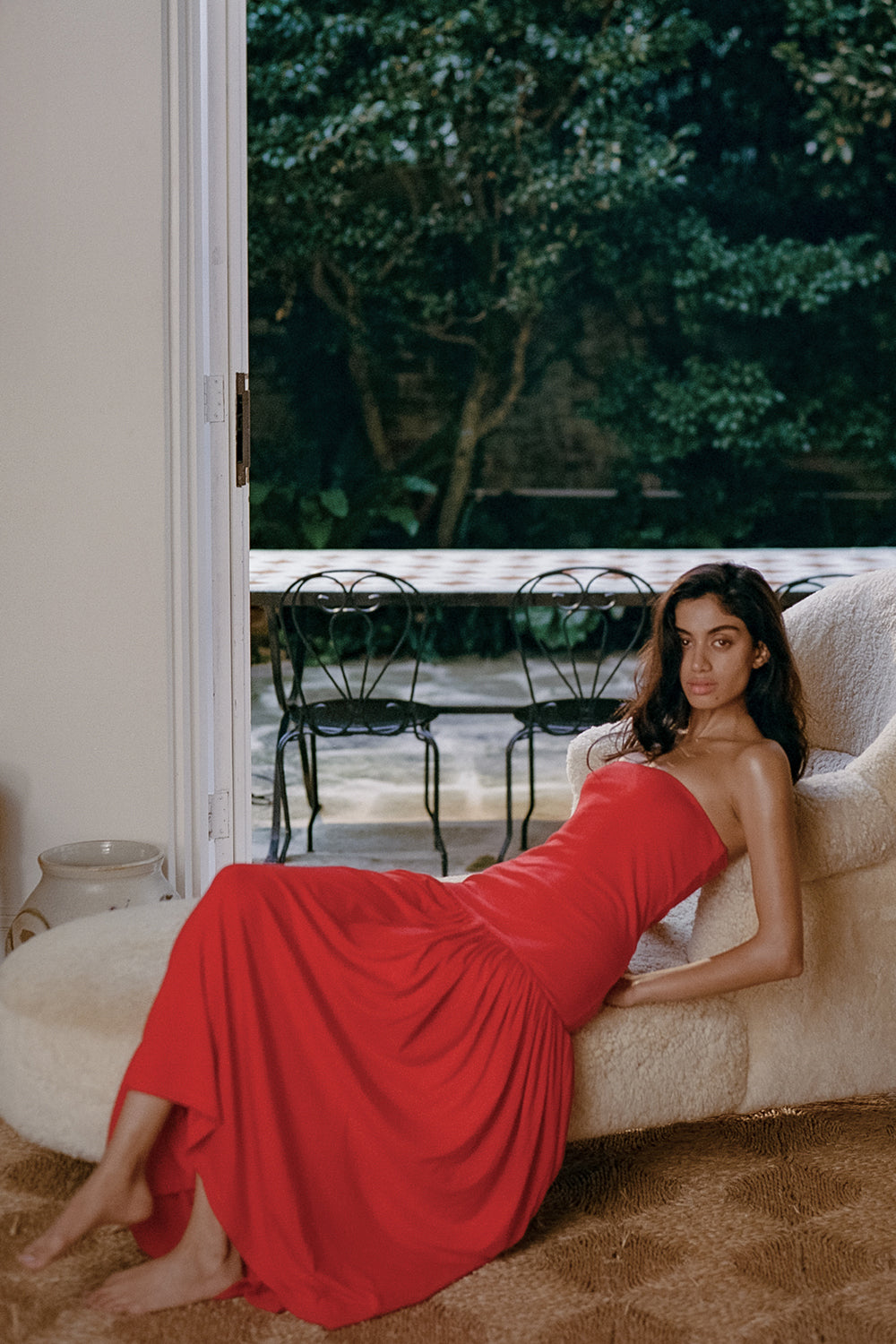 Aven Bandeau Maxi Dress in Red By DISSH