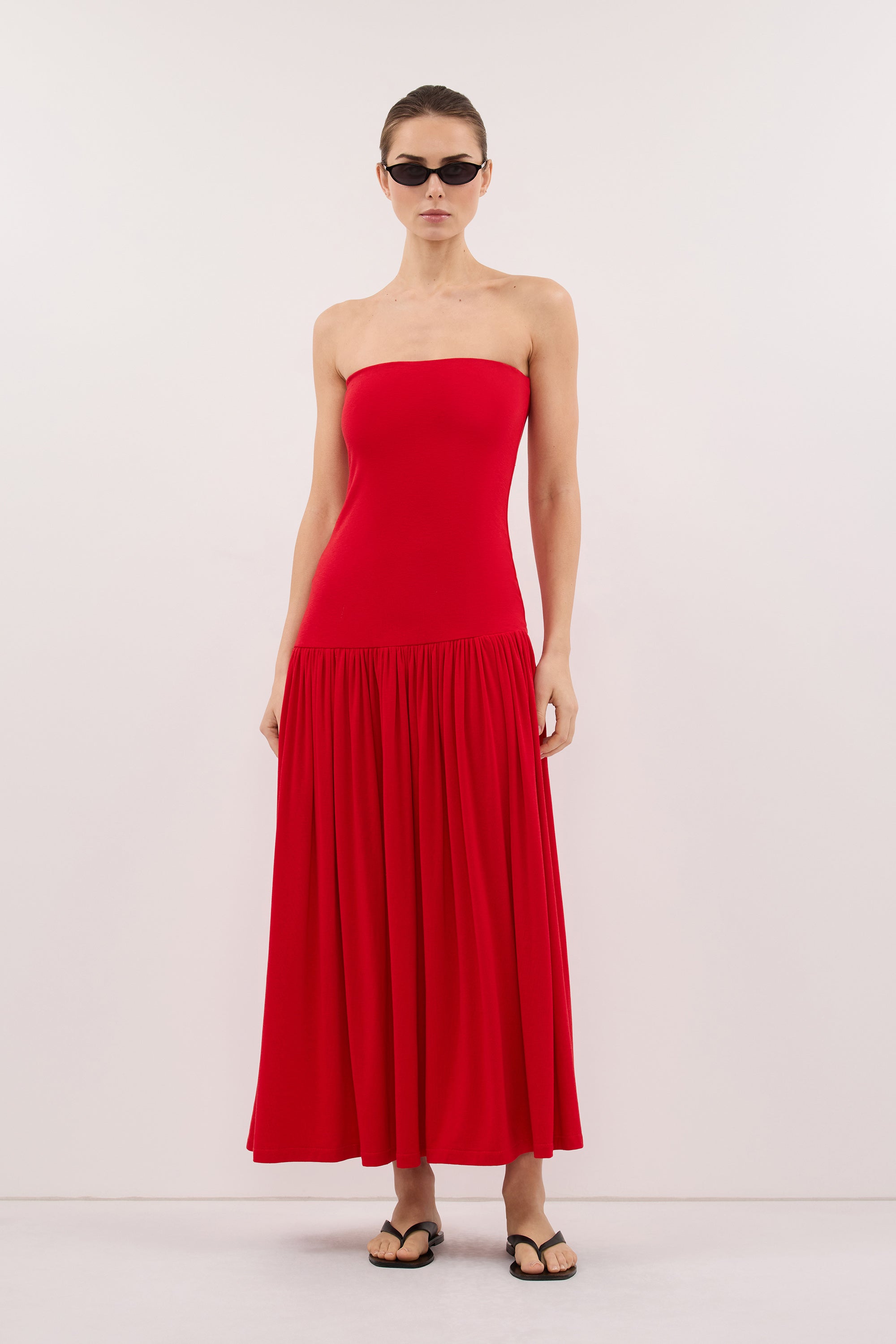 AVEN RED BANDEAU MAXI DRESS - PRE ORDER