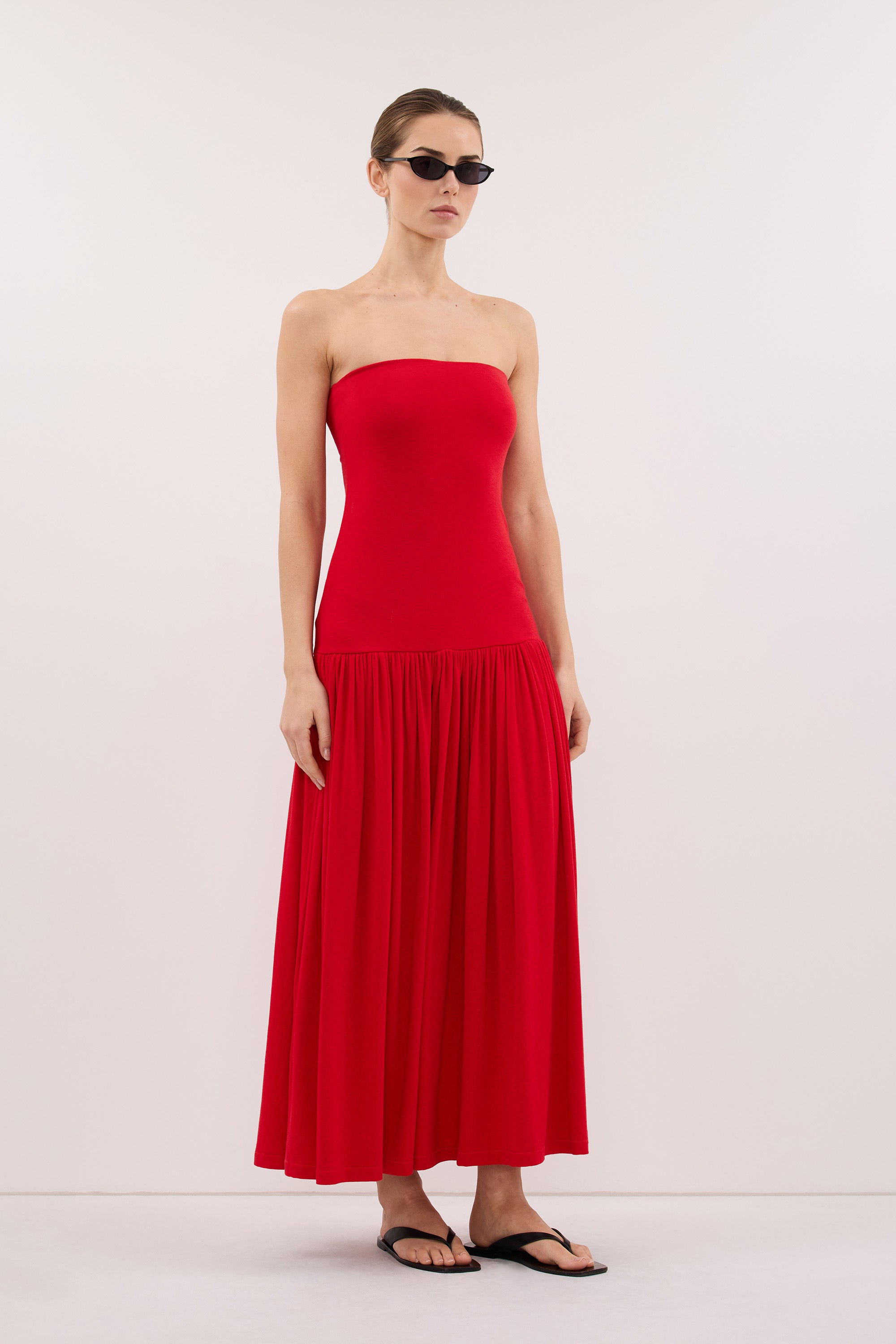AVEN RED BANDEAU MAXI DRESS - PRE ORDER