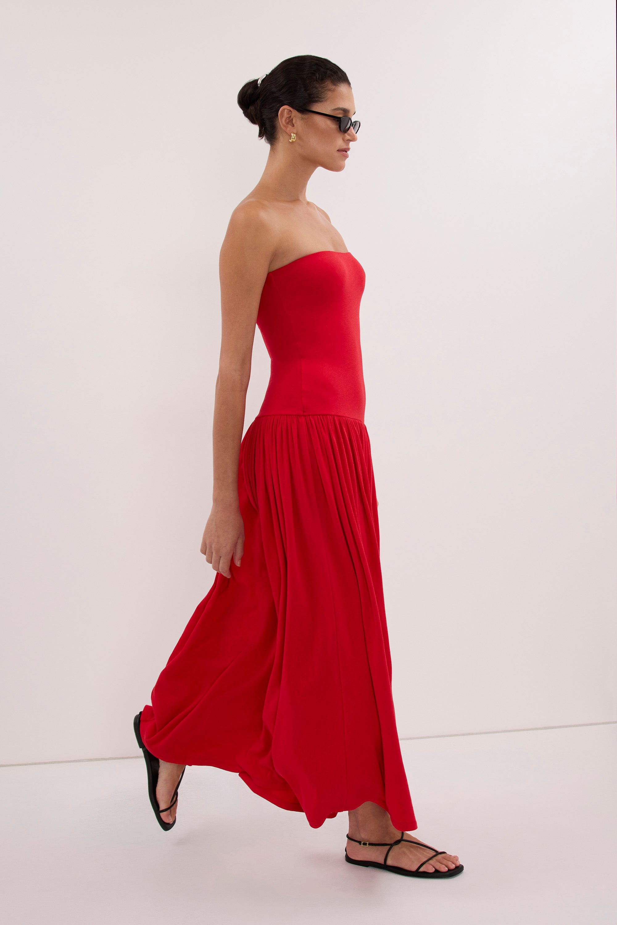 Aven Bandeau Maxi Dress in Red By DISSH
