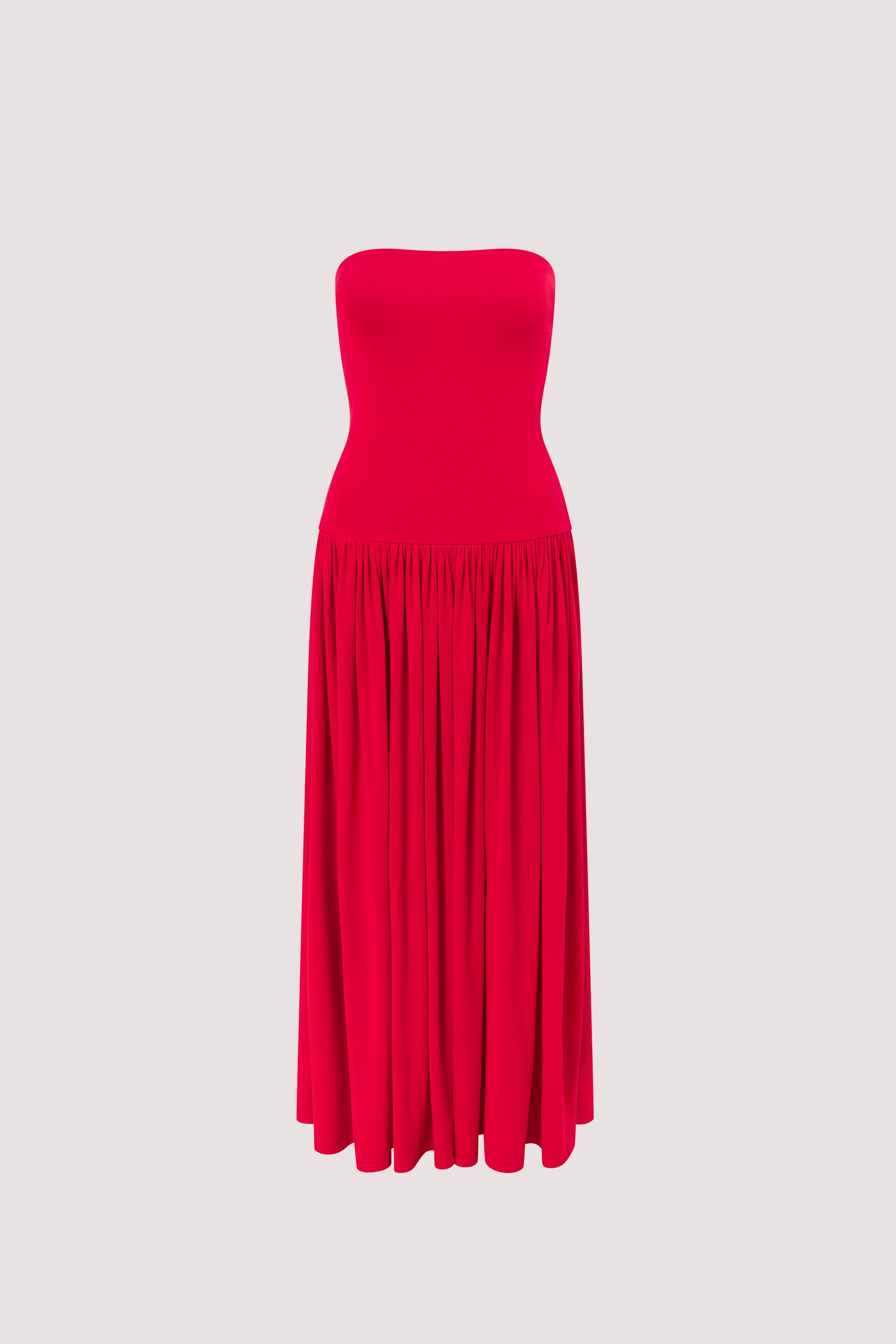 Aven Bandeau Maxi Dress in Red By DISSH