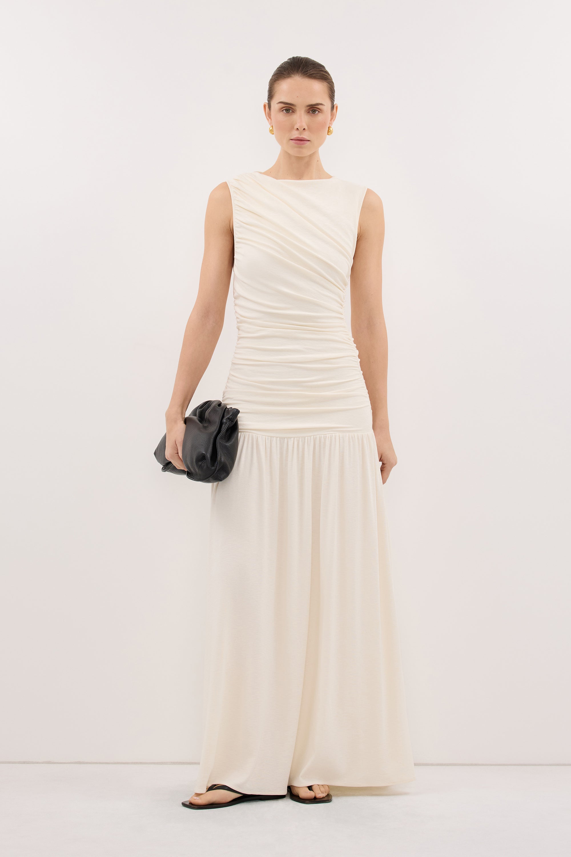 LOLA CREAM RUCHED MAXI DRESS