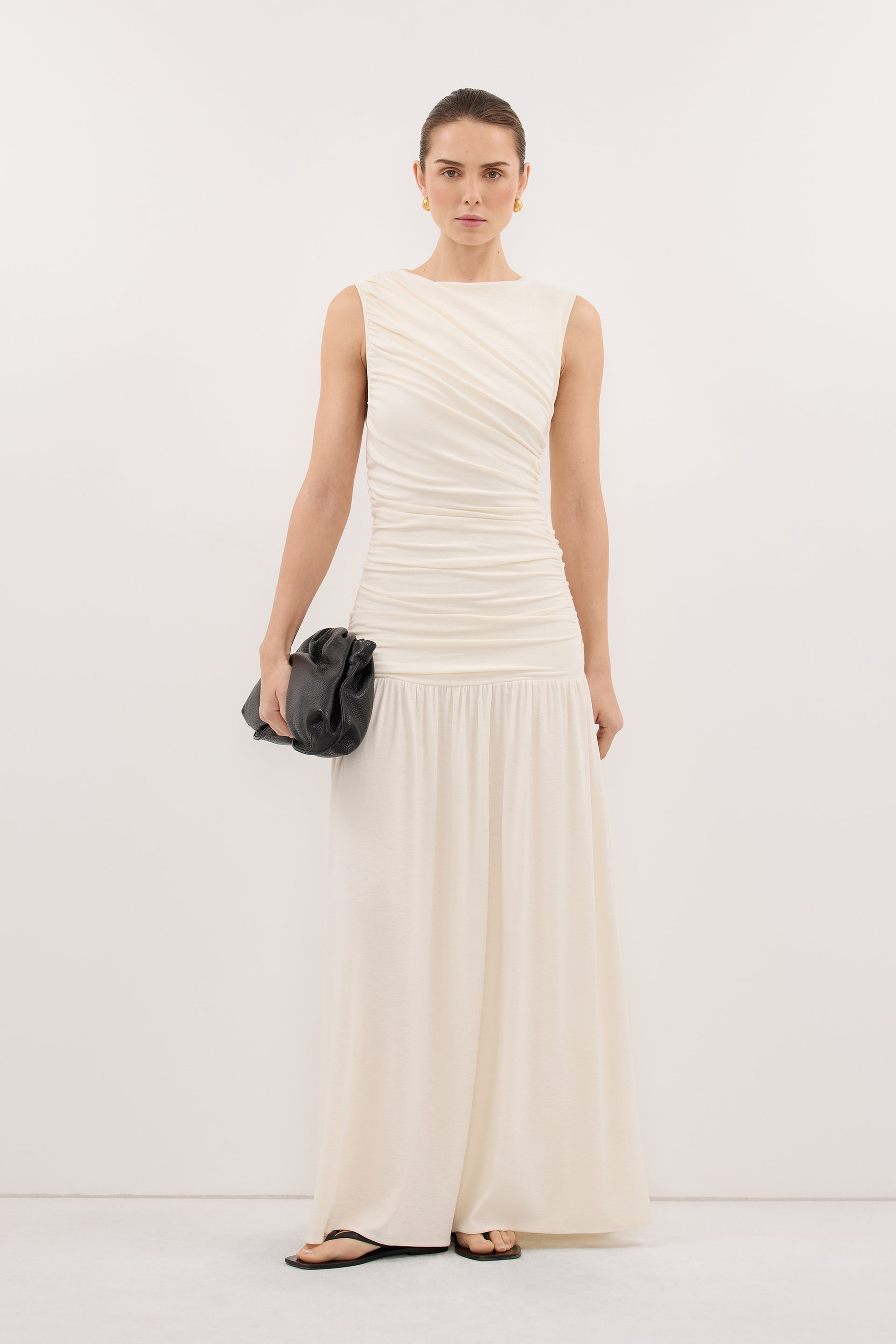 daniella sheer ruched maxi dress in taupe REISS Daniella Ruched Maxi Dress