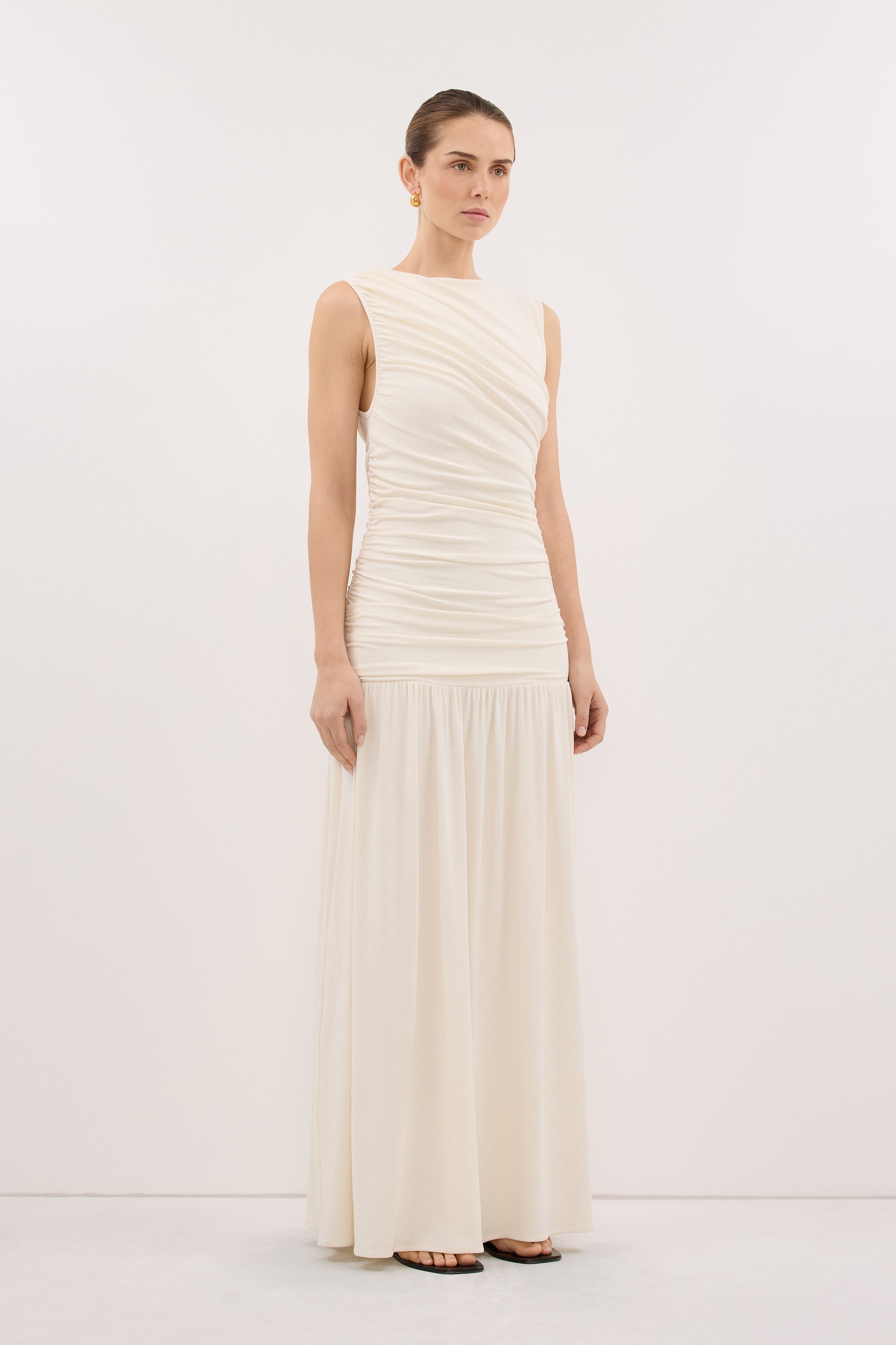 drop waist dress dissh Ilio Sleeveless Linen Wrap Midi Dress in Cocoa By DISSH
