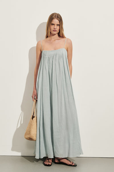 Zoe wearing JOSEPHINE MINERAL RAMIE MIDI DRESS