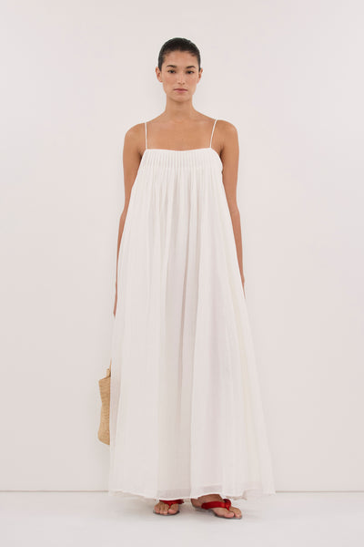 Aude wearing JOSEPHINE WHITE RAMIE MIDI DRESS