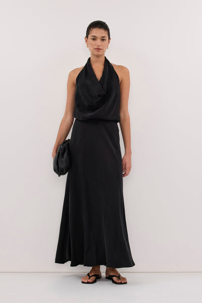 Aude wearing ADELE BLACK CUPRO MIDI DRESS
