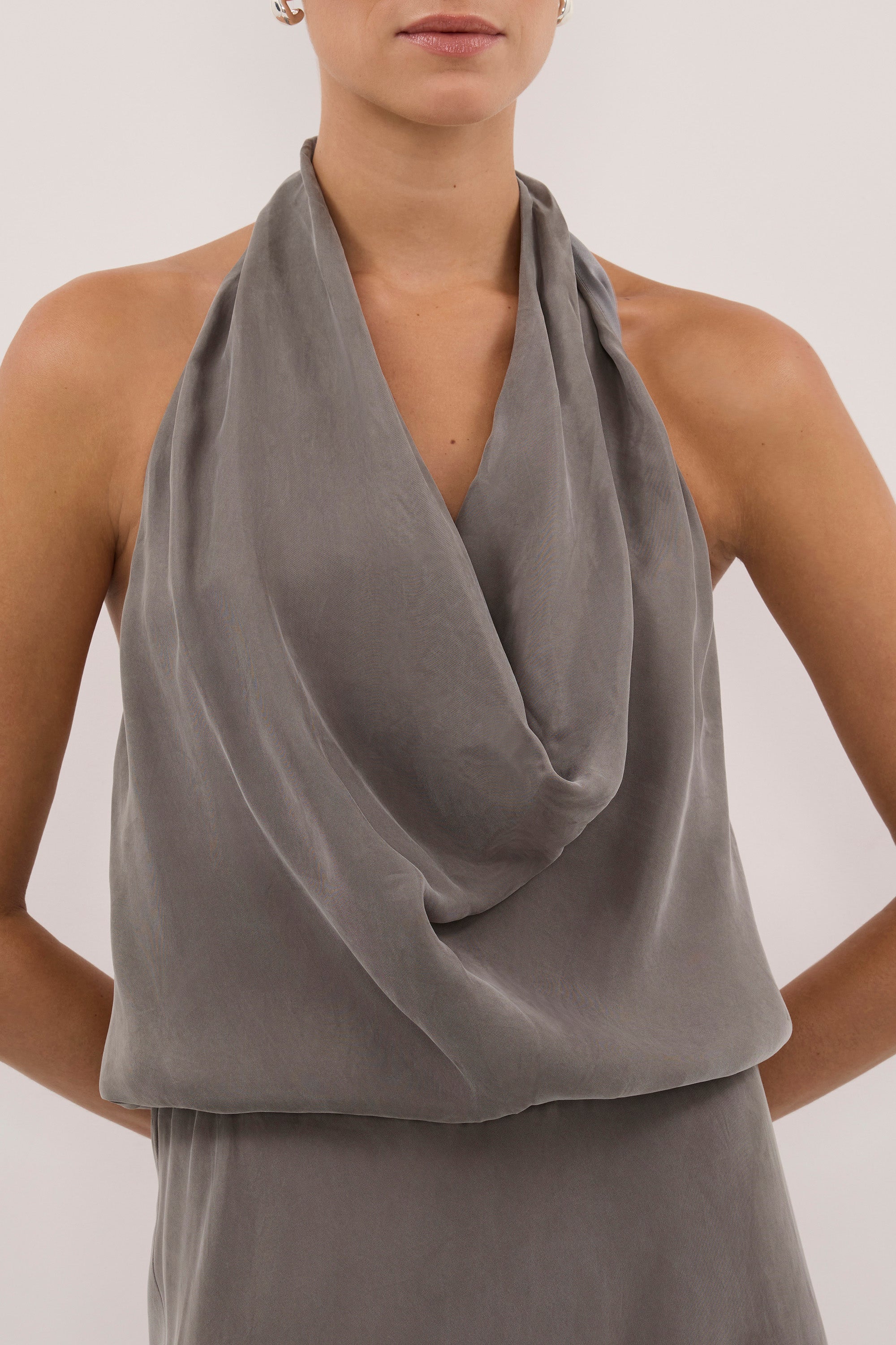 ADELE STEEL GREY CUPRO MIDI DRESS - PRE ORDER