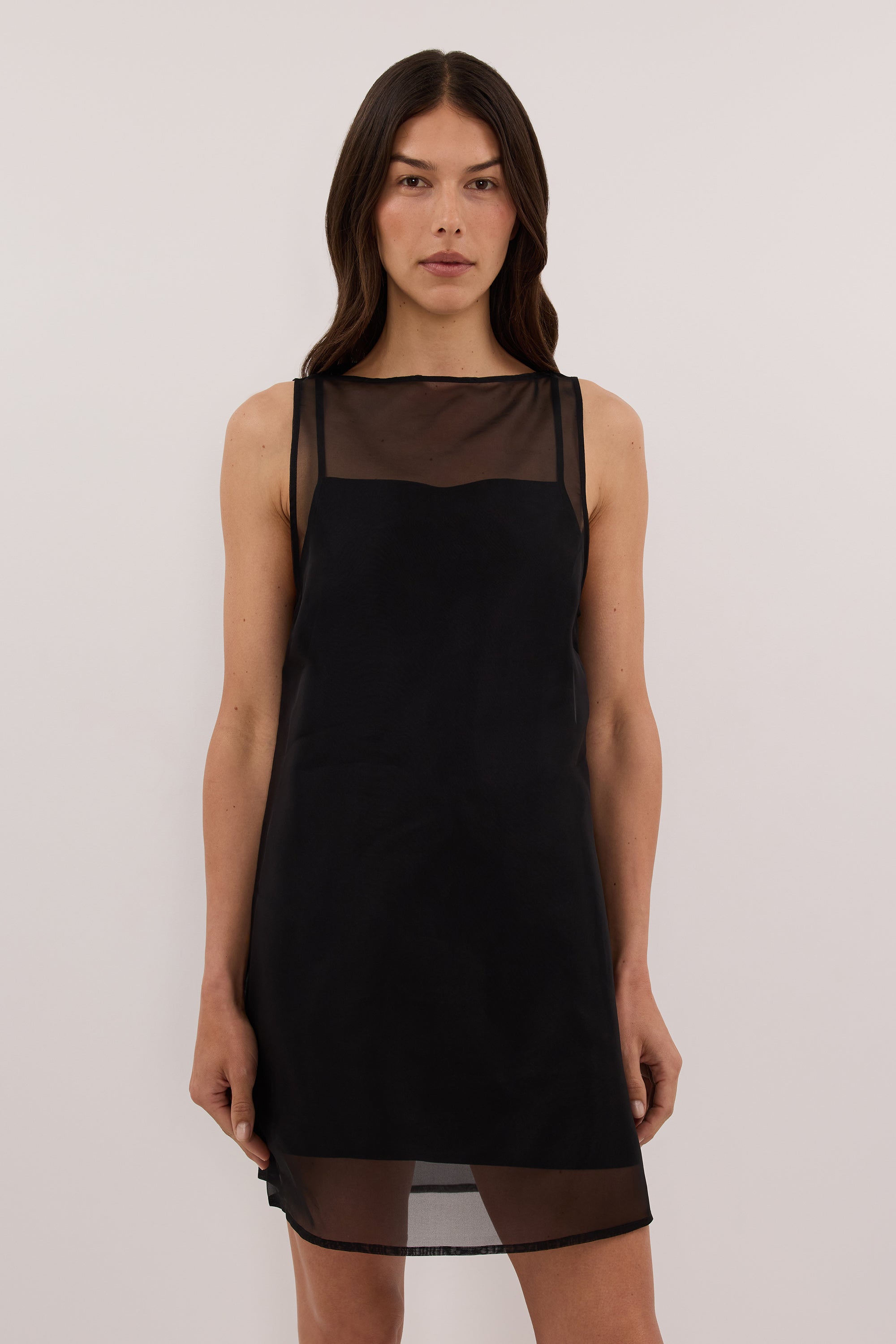 SIAN BLACK SILK ORGANZA MINI DRESS