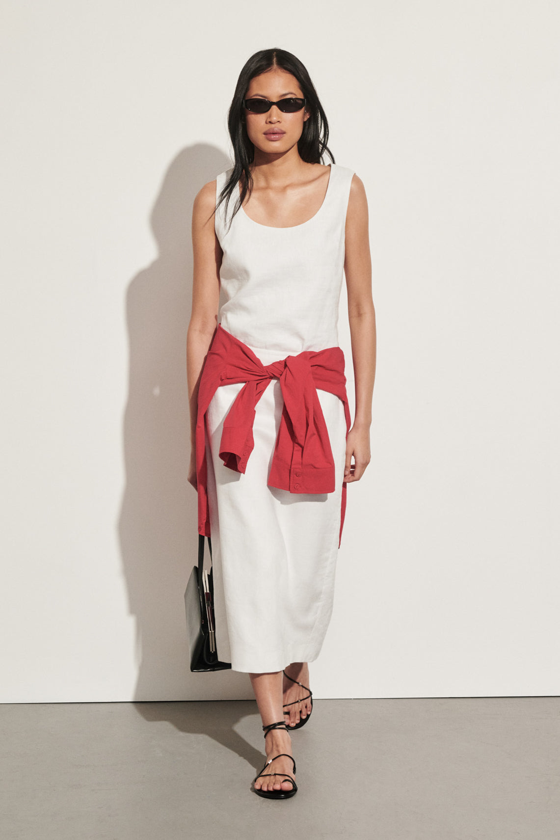AURELI WHITE LINEN MIDI DRESS