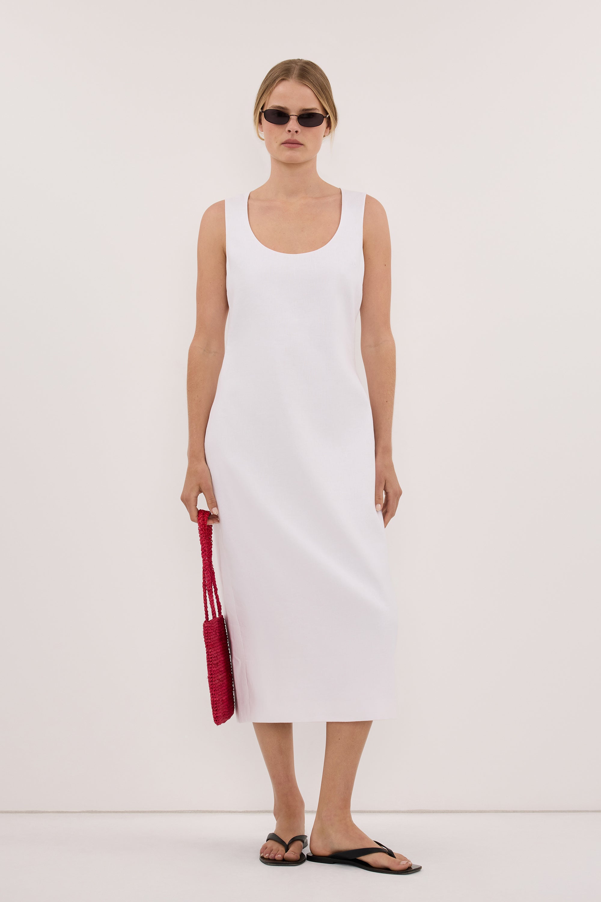 AURELI WHITE LINEN MIDI DRESS