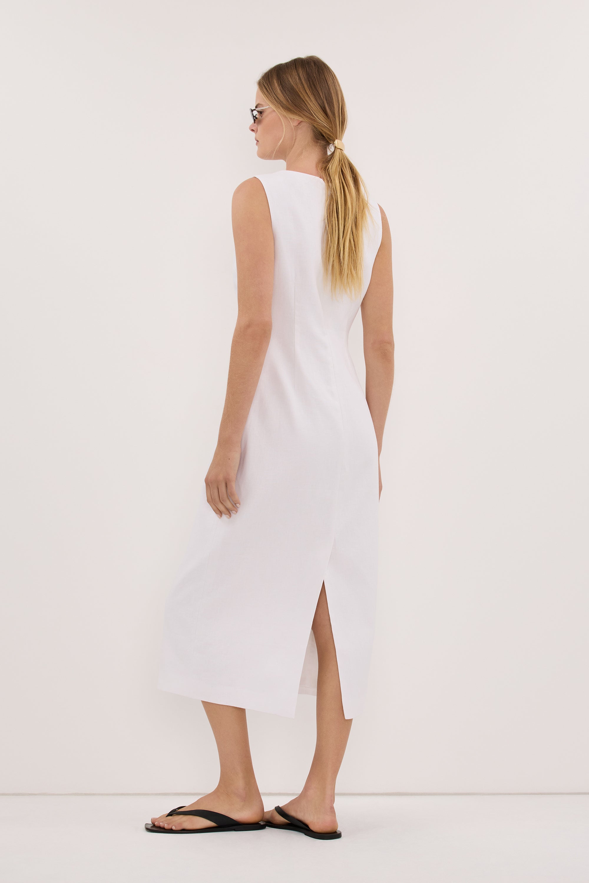 AURELI WHITE LINEN MIDI DRESS