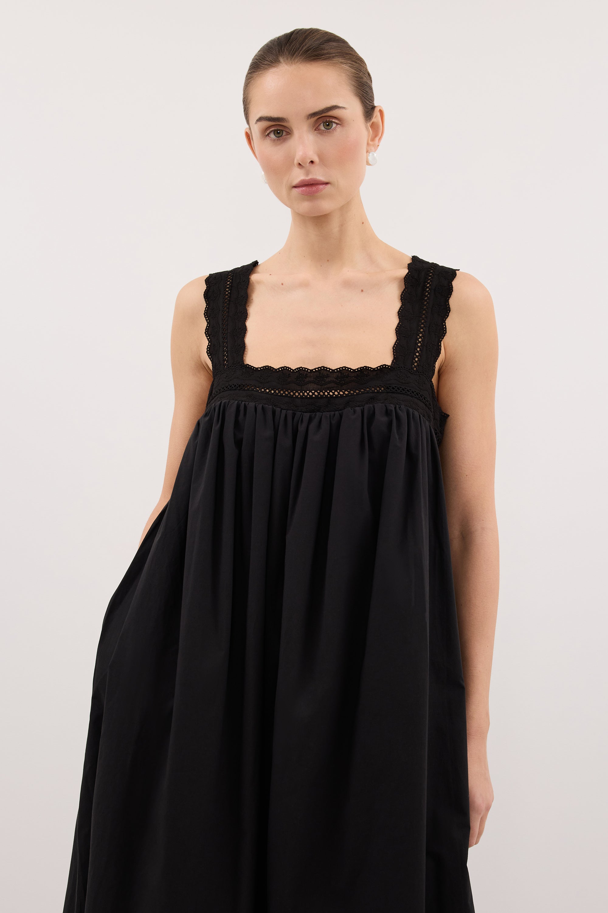 MIRANDA BLACK LACE TRIM MIDI DRESS