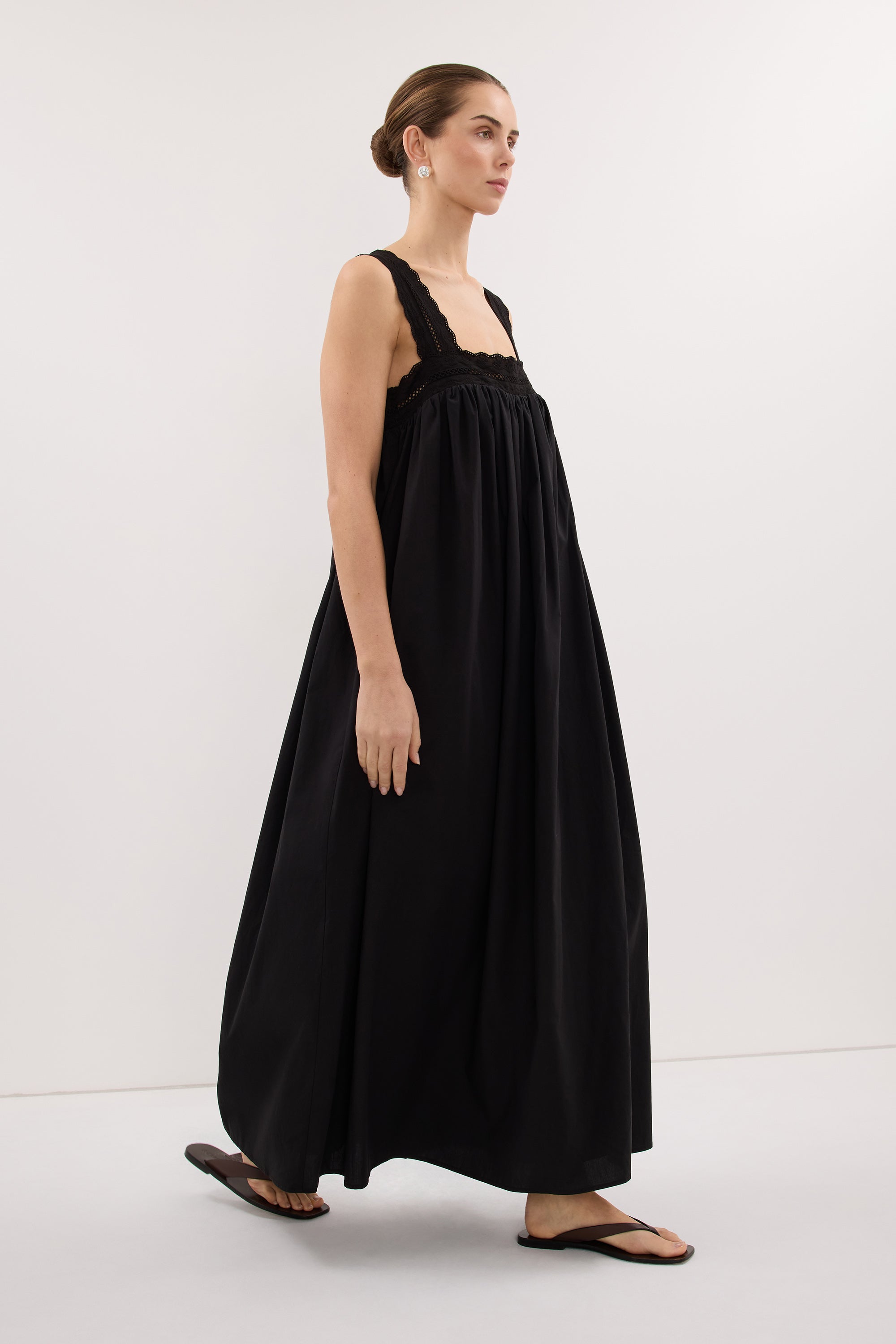 MIRANDA BLACK LACE TRIM MIDI DRESS