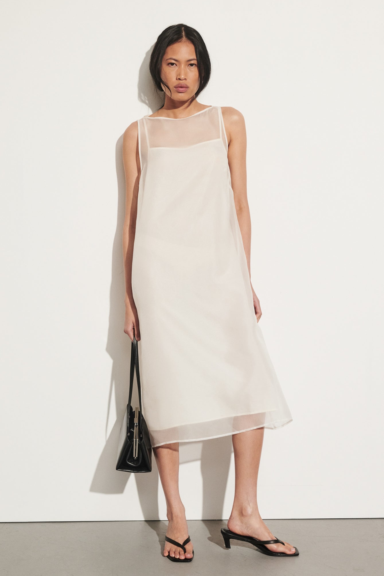 SIAN IVORY SILK ORGANZA MIDI DRESS