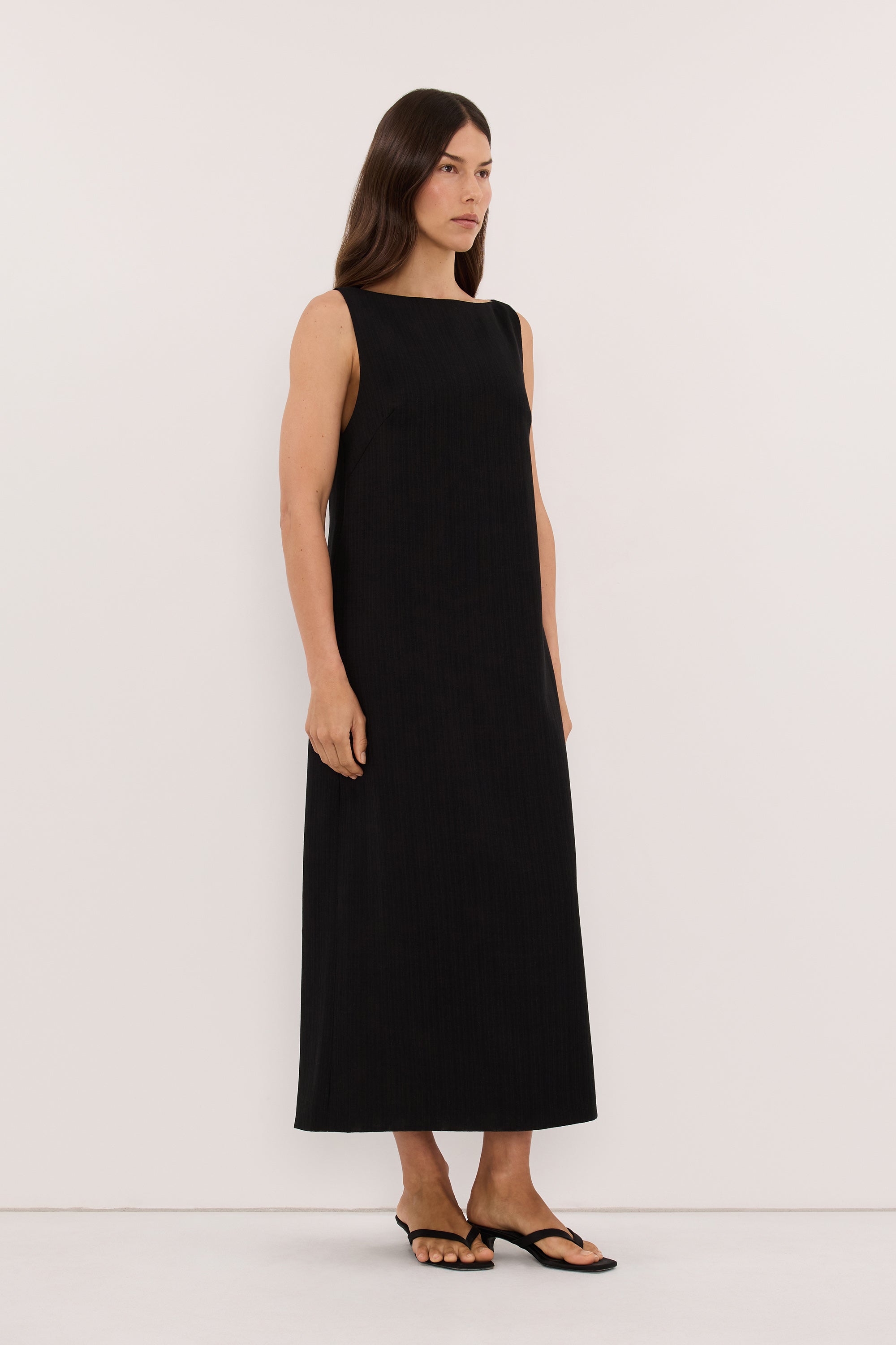 RUNA BLACK BOAT NECK MIDI DRESS